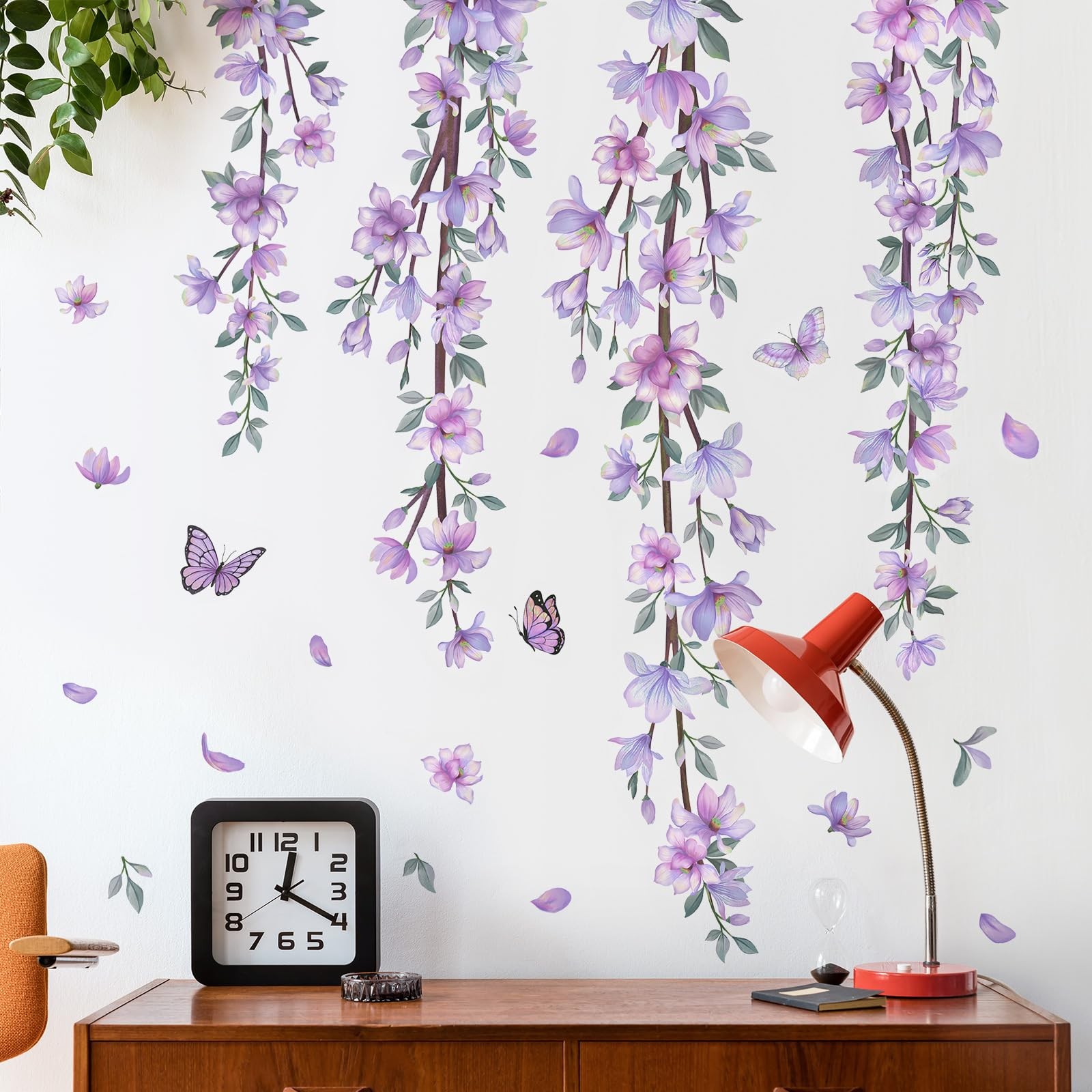 Hanging Creative Removable DIY Purple Flower and Vines Some Flying Butterfly …
