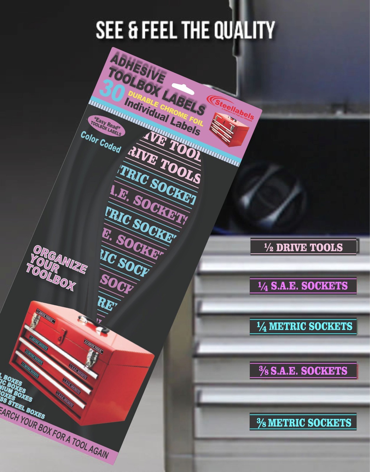 2 Chrome Socket Labels "Ladies Edition" Color Coded for "Easy Read" 60 stickers