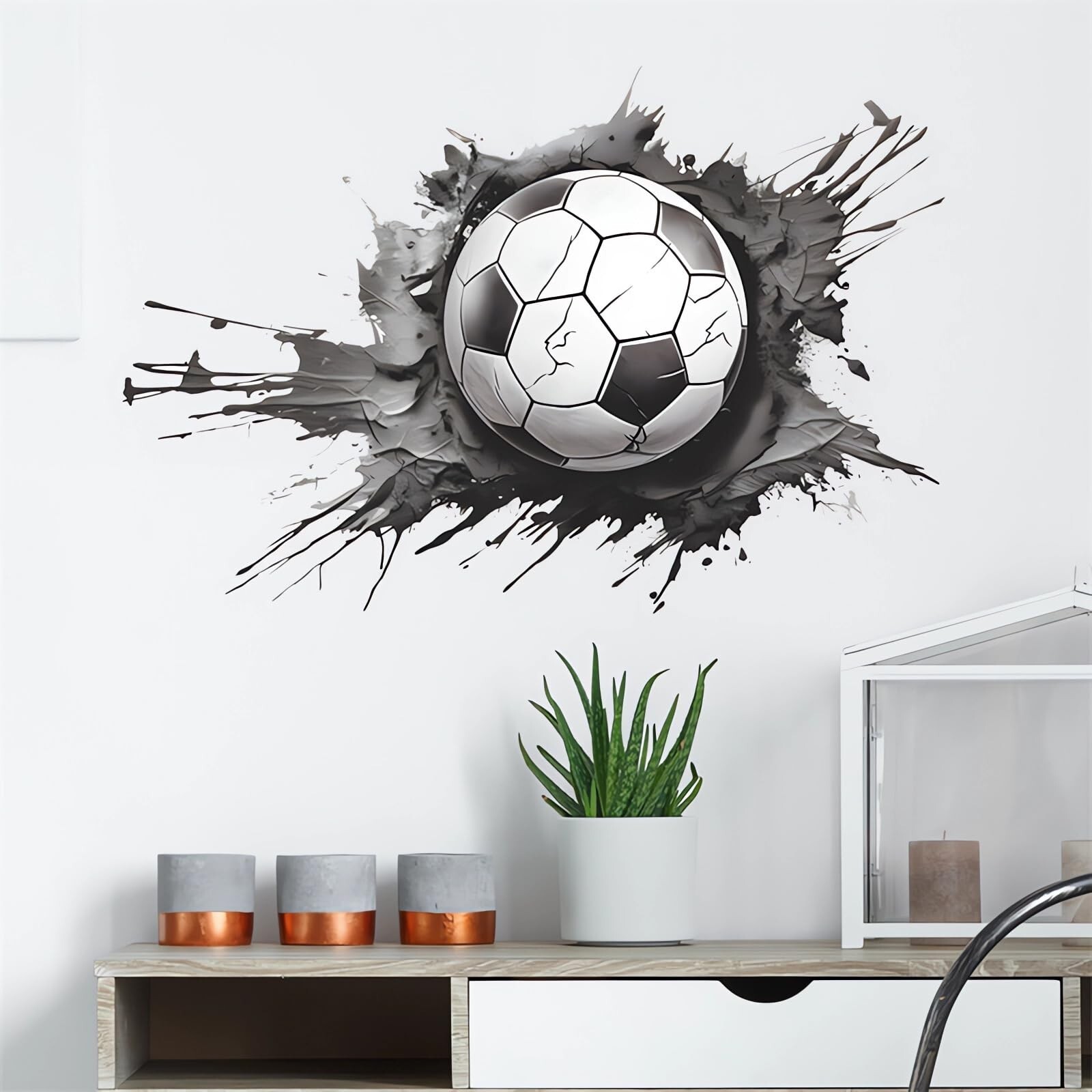 Broken Wall Soccer Ball Wall Stickers, sacinora 3D Sport Wall Decals Removabl…