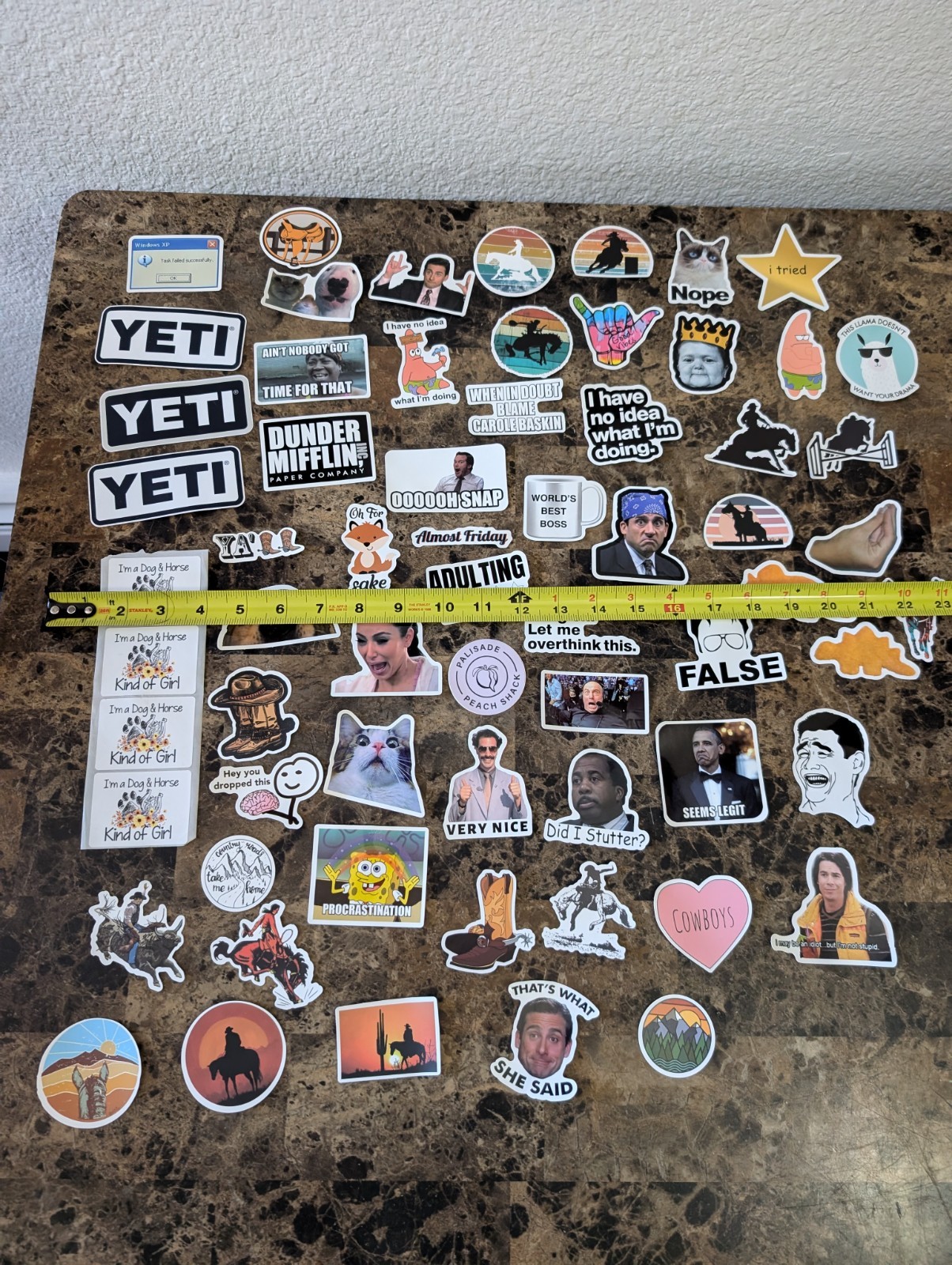 Lot Of Miscellaneous Stickers Western, Memes, Horses, The Office, Yeti, Etc