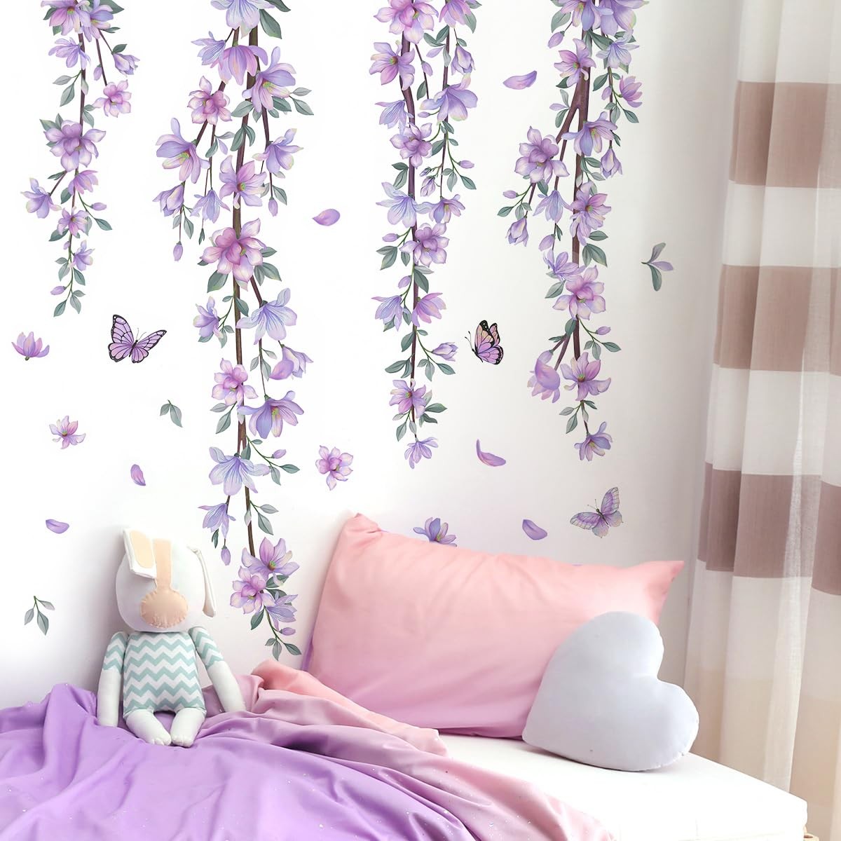 Hanging Creative Removable DIY Purple Flower and Vines Some Flying Butterfly …