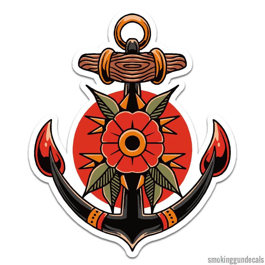 Ship's Anchor Poppy, Vinyl Decal Sticker, Indoor Outdoor, 3 Sizes, #12668