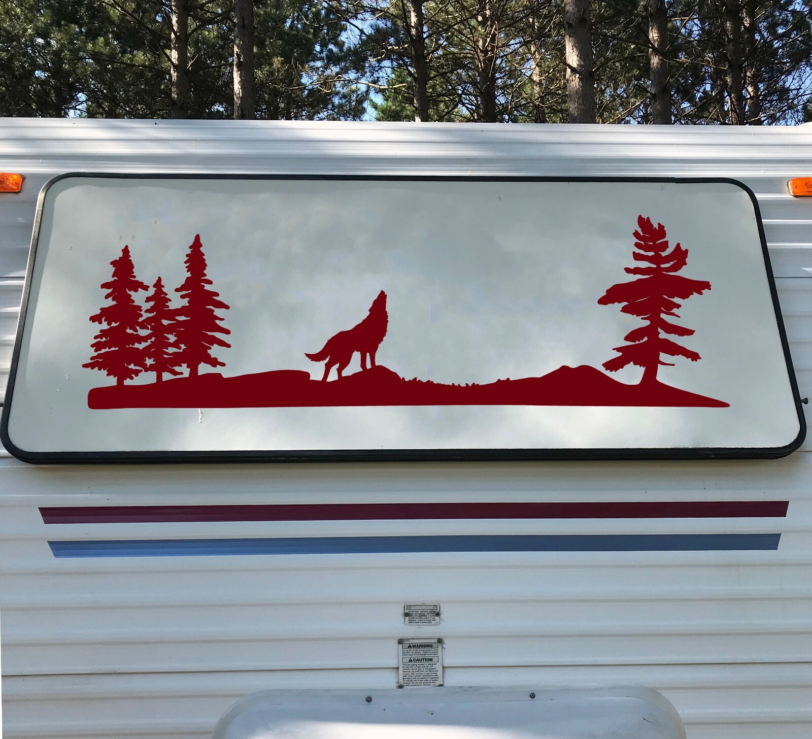 Howling Wolf Trees Scene V2 – RV Graphics Camper Travel Trailer Die Cut Sticker