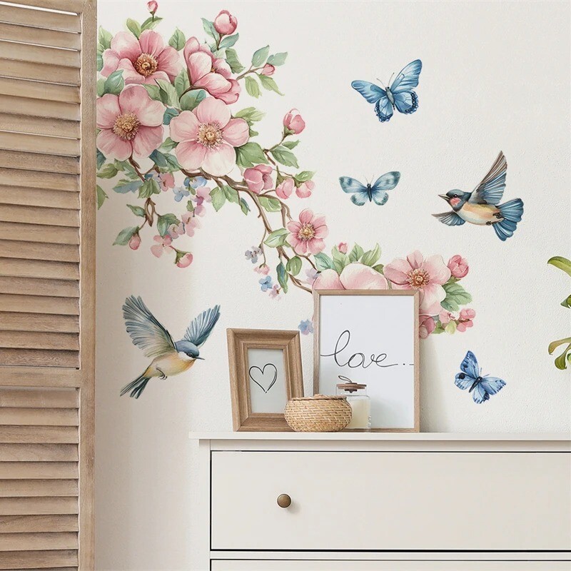Removable Flower Tree Branch Decals Animal Birds Wall Sticker Vinyl Home Decor
