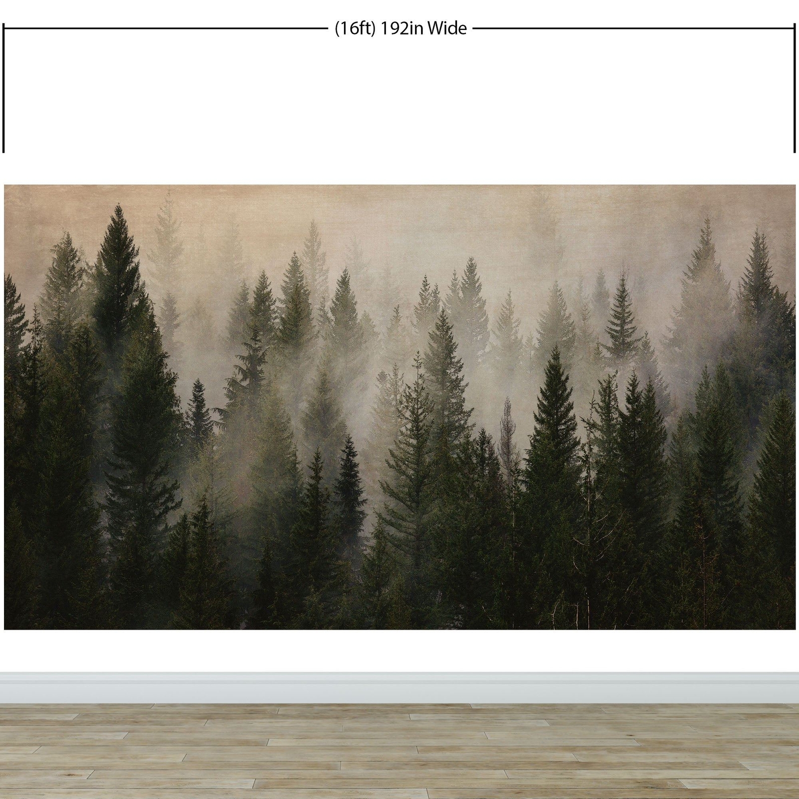 Misty Pine Tree Forest Landscape Wallpaper. Peel and Stick Wall Mural. Self Adhe