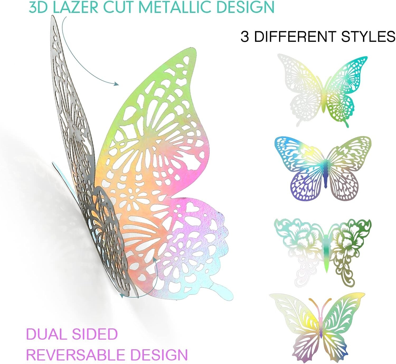 Elegant 3D Metallic Butterfly Wall Decor — 96 Pieces for All Occasions