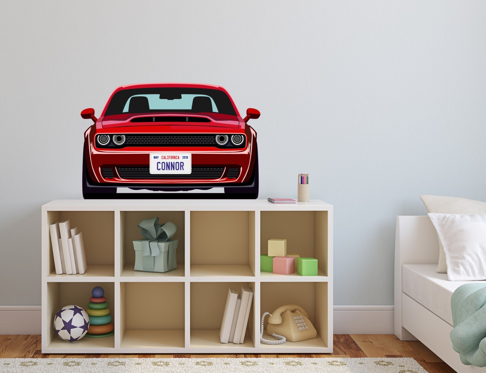 Personalized Car Wall Decal – Custom Name Car Wall Sticker, Kid Room Decor se206