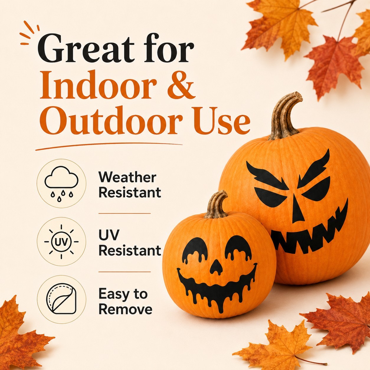 Halloween Pumpkin Face Sticker Set | 4 Reusable Jack-O'-Lantern Vinyl Decals