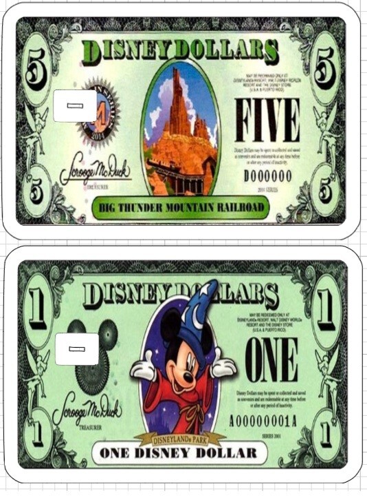 7 Disney Dollars Credit Debit Card Skin ATM Stickers Disneyland Mickey Goofy USA