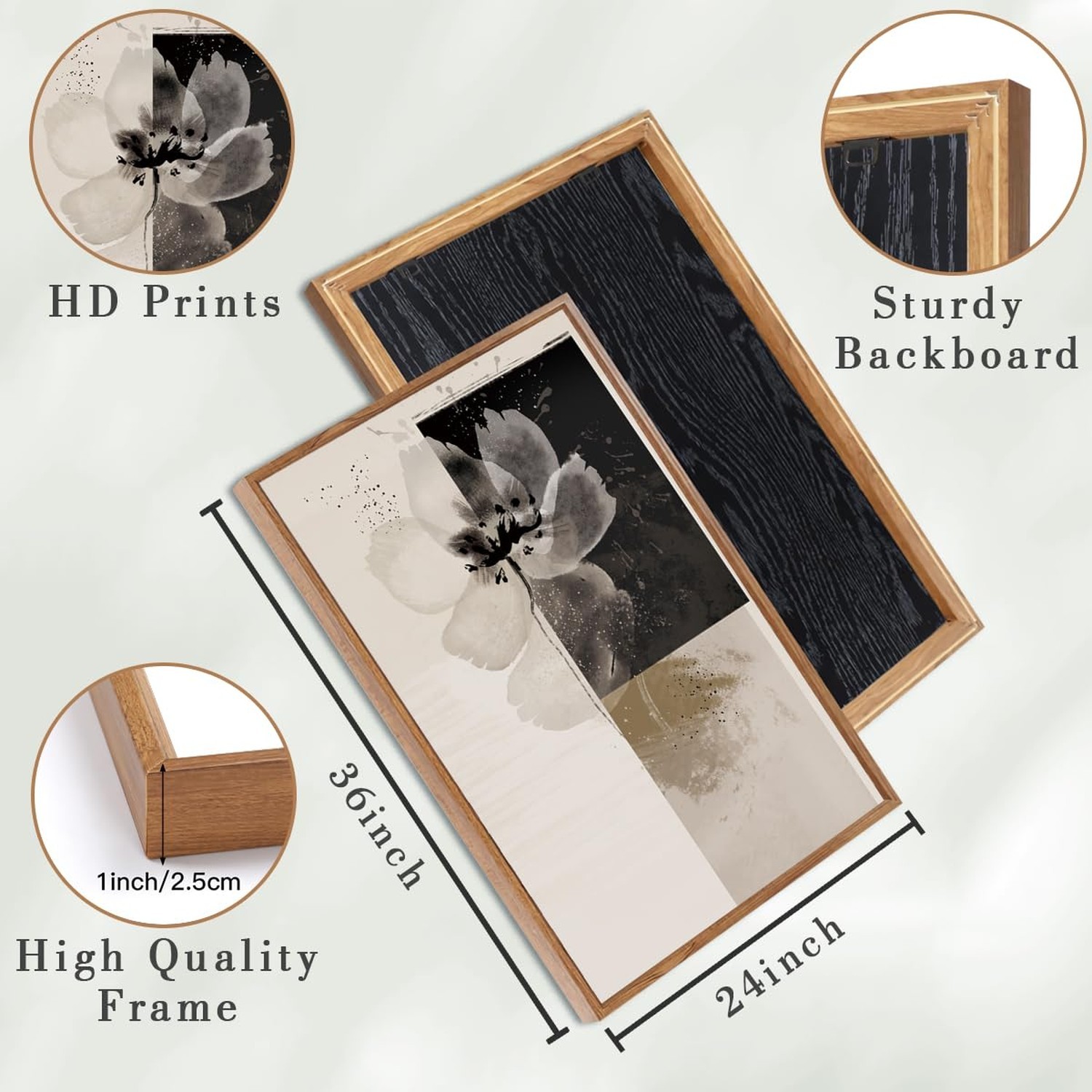 IARTTOP Extra Large Black Neutral Framed Wall Art 24×36 Inch Beige Tan Abstra…