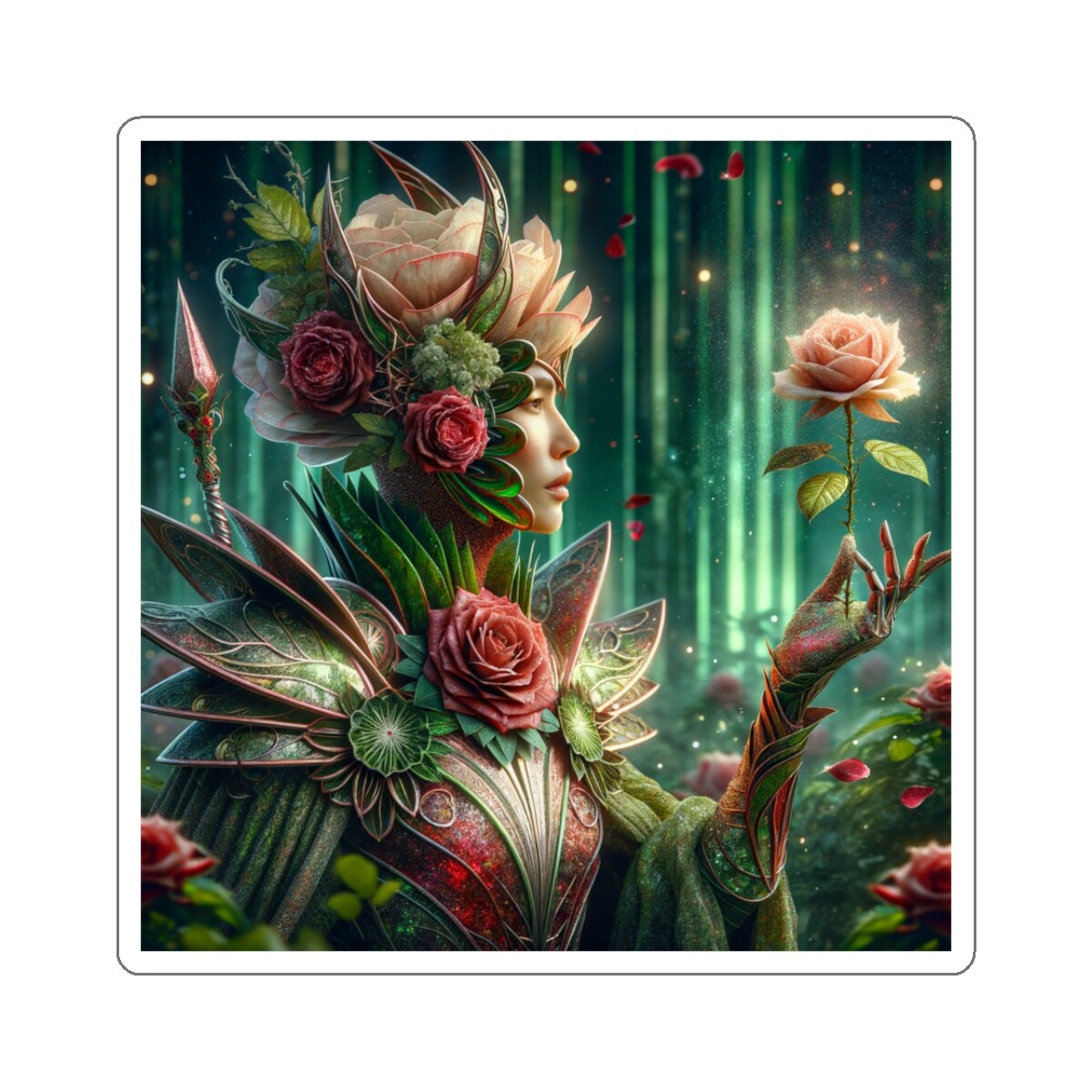 Sticker Thorned Rose Guardian Digital Artwork 2×2 3×3 4×4 6×6