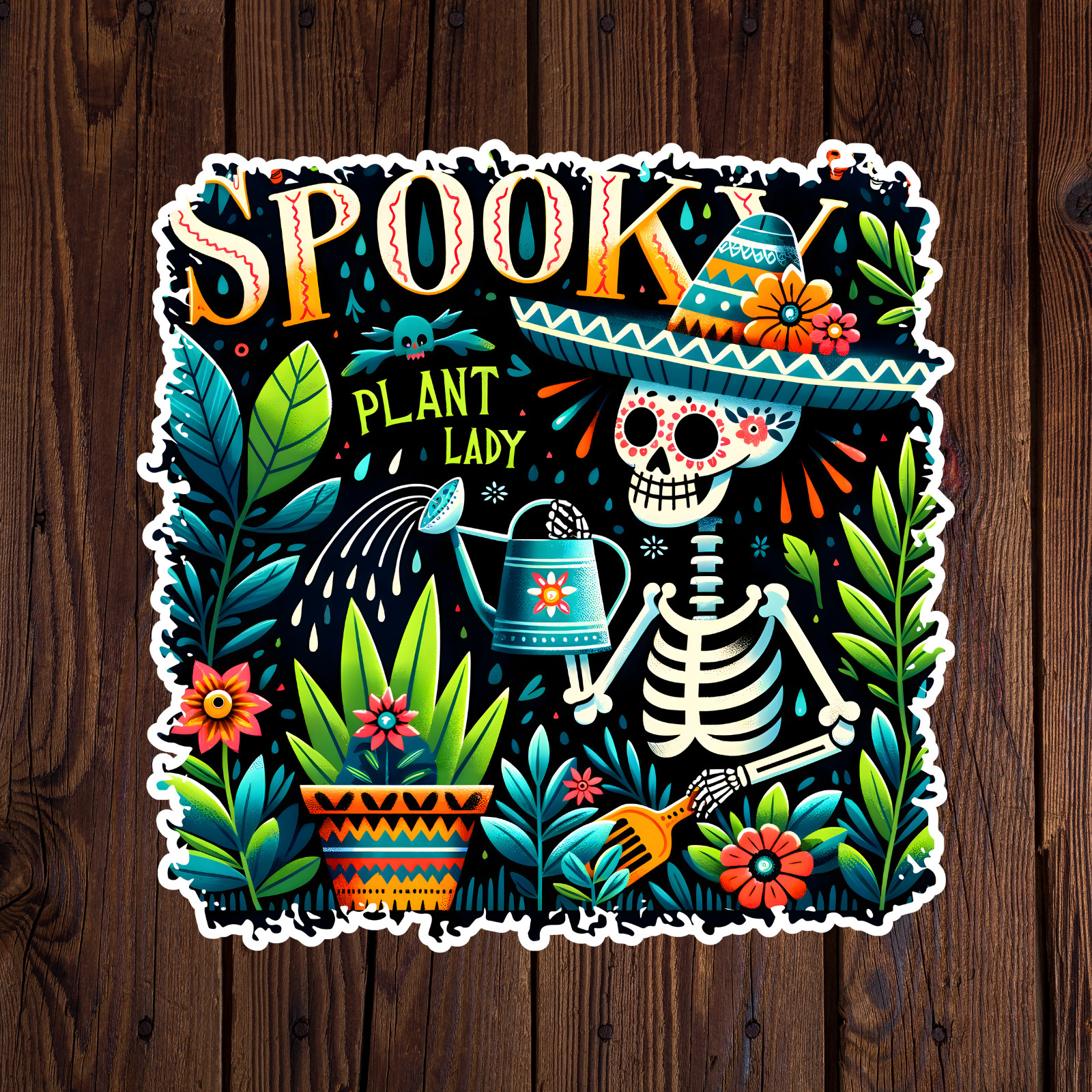 Skeleton sticker vinyl decal spooky plant lady flowers succulents plant mom mug