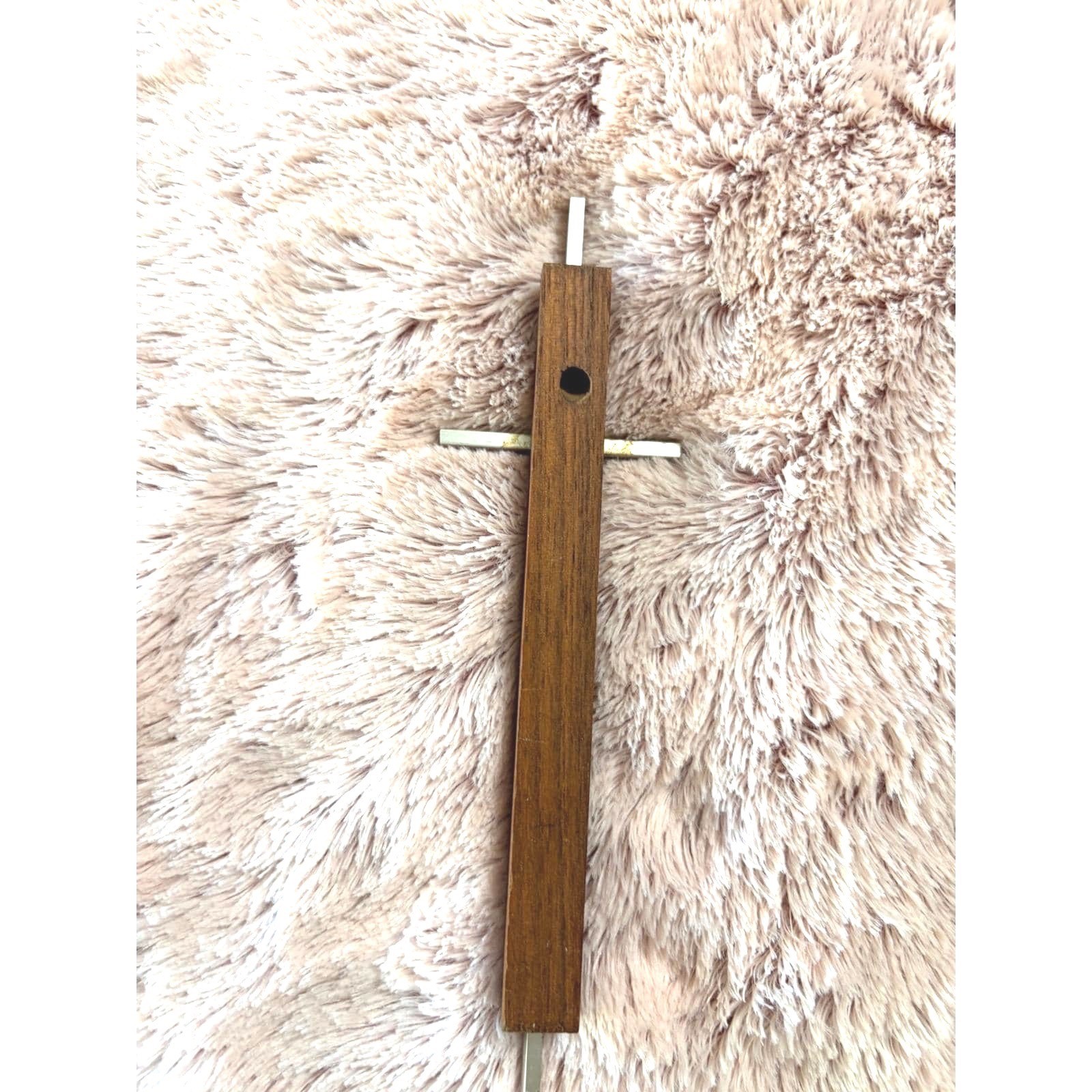 Vintage Mid Century Modern Wood Metal Wall Cross Minimalist MCM Religious Art