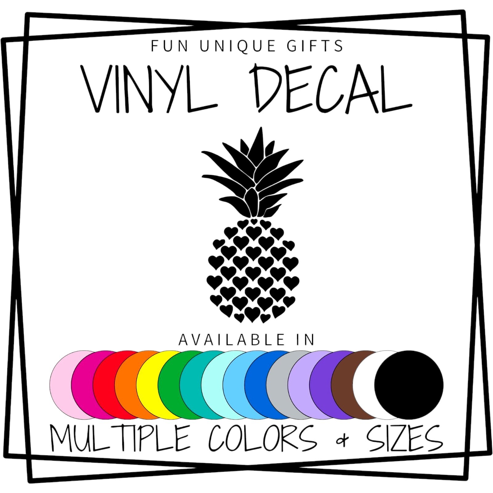 Hearts Pineapple Vinyl Decal Sticker -Multiple Colors & Sizes- FREE SHIPPING