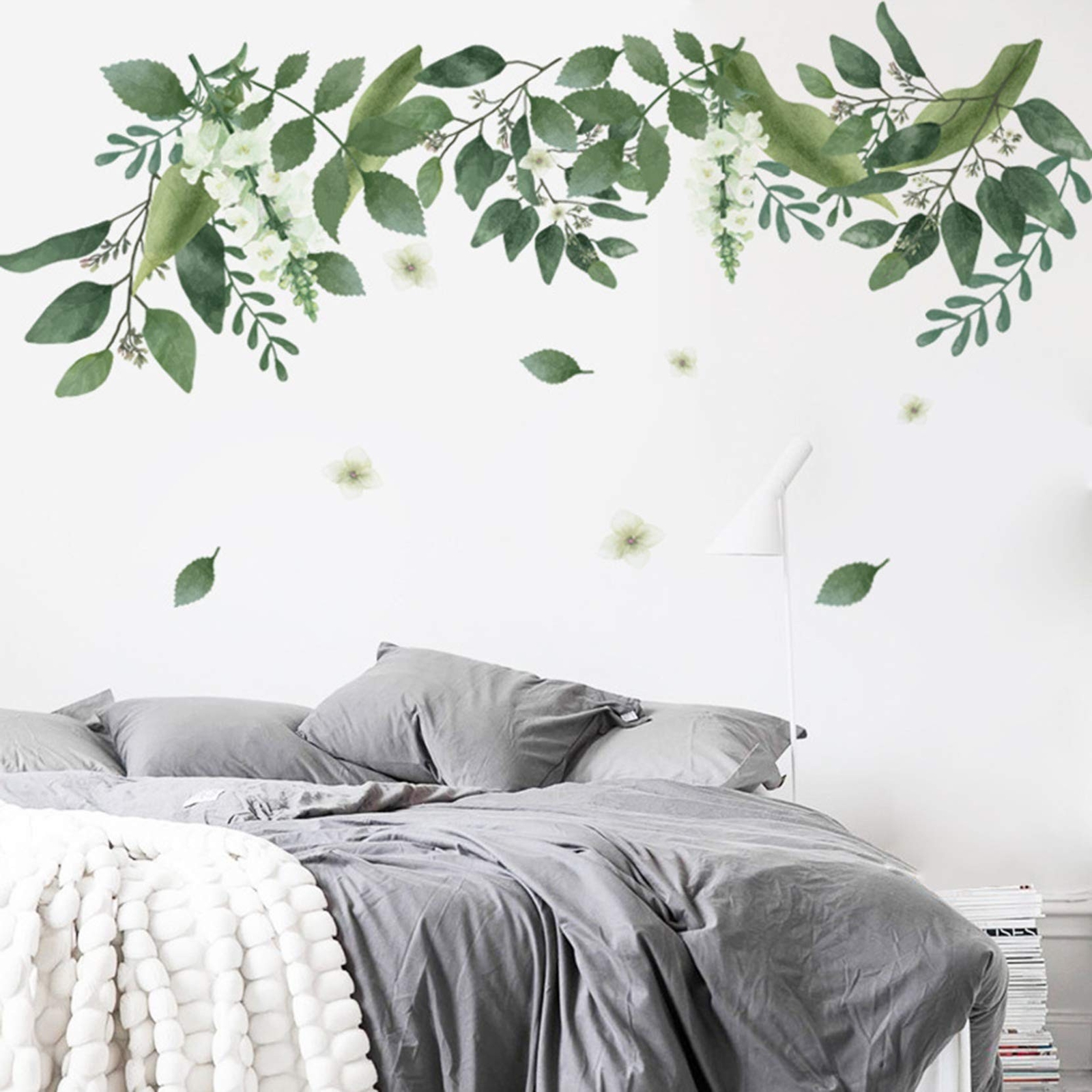 Green Hanging Leaf Wall Decals, Removable Fresh Plant Leaves Flower Vines Wal…