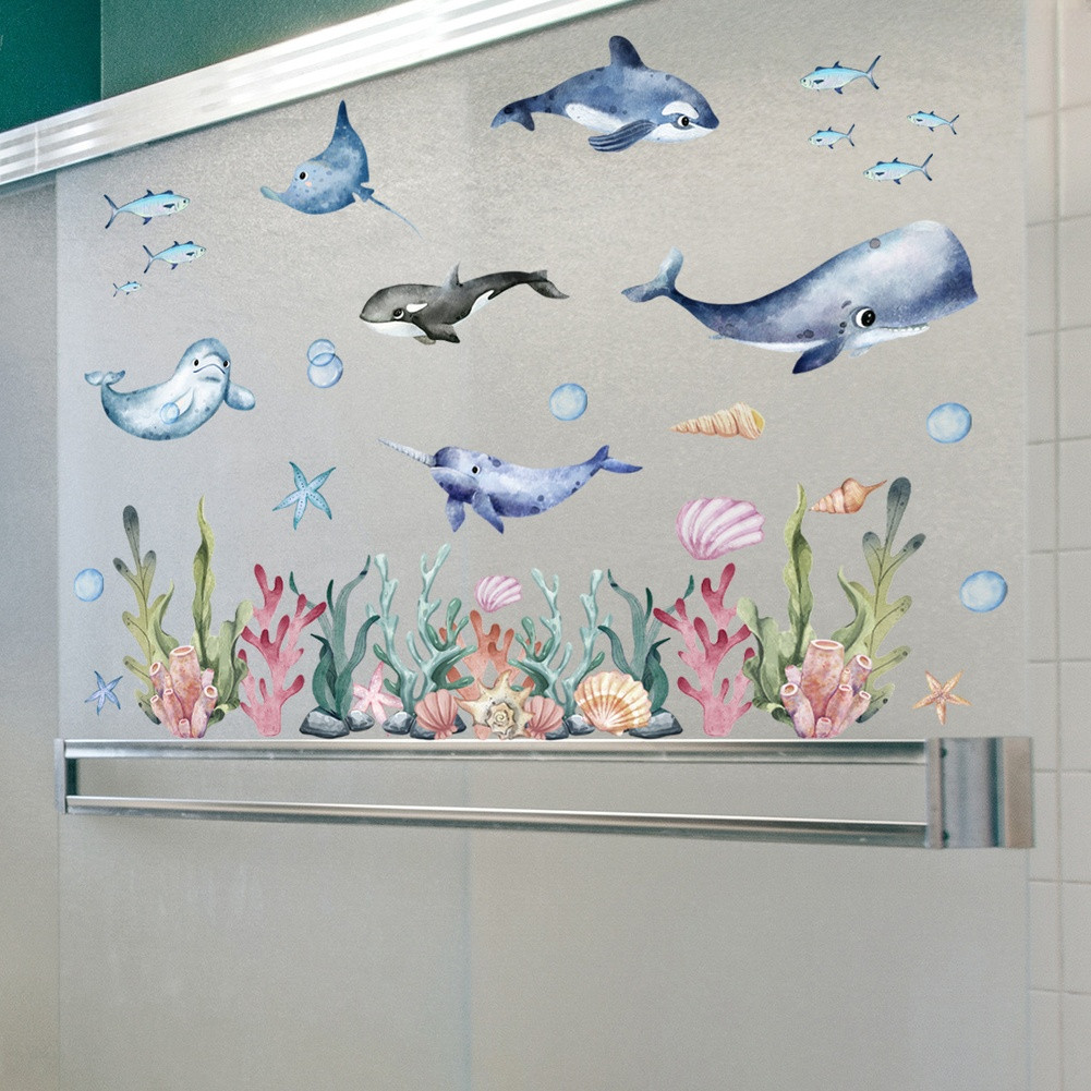 Vibrant Sea Creatures Static Cling for Glass 11.81×23.62in PVC Material