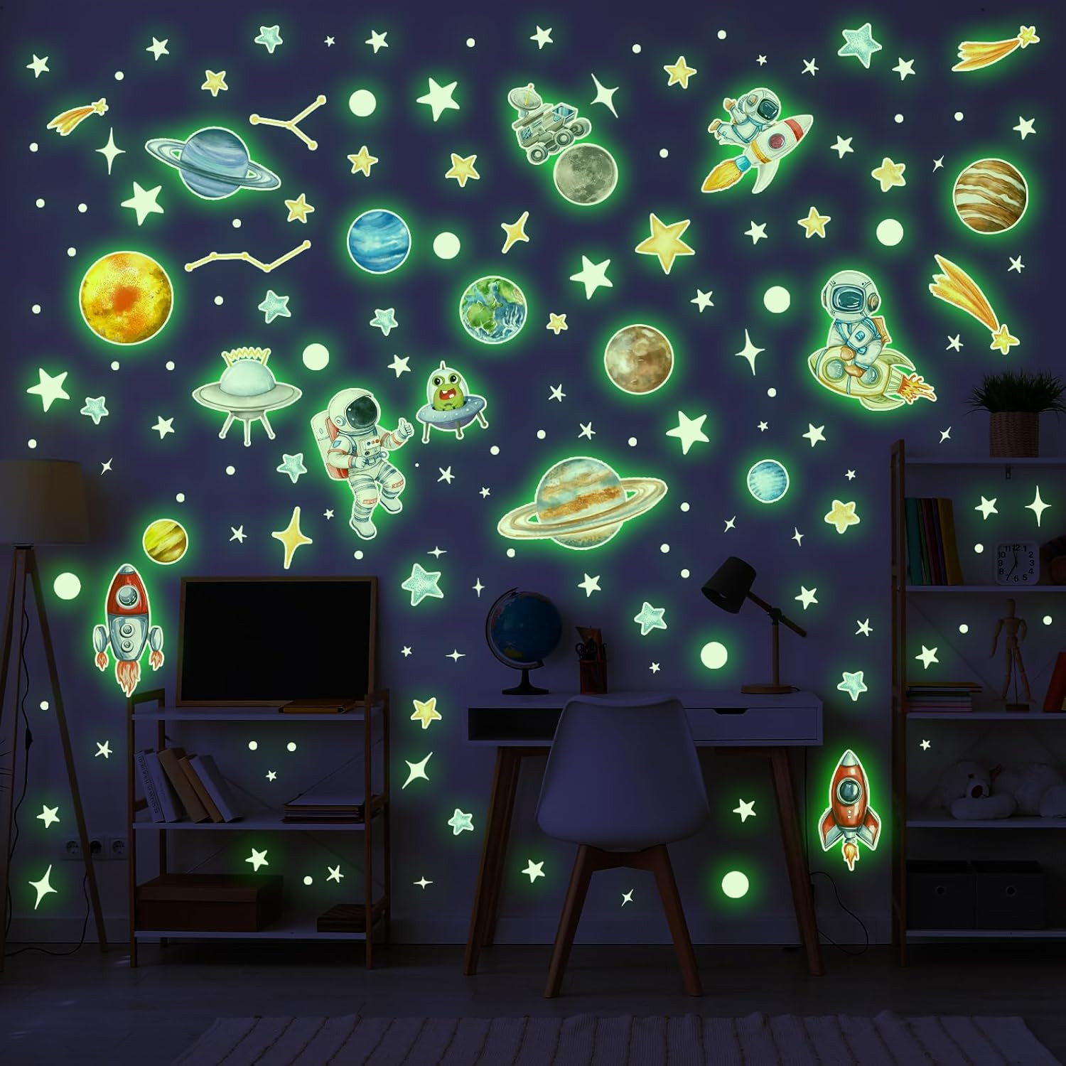 Glow in the Dark Stars and Planets Wall Decals 155 PCS for Ceiling Decor