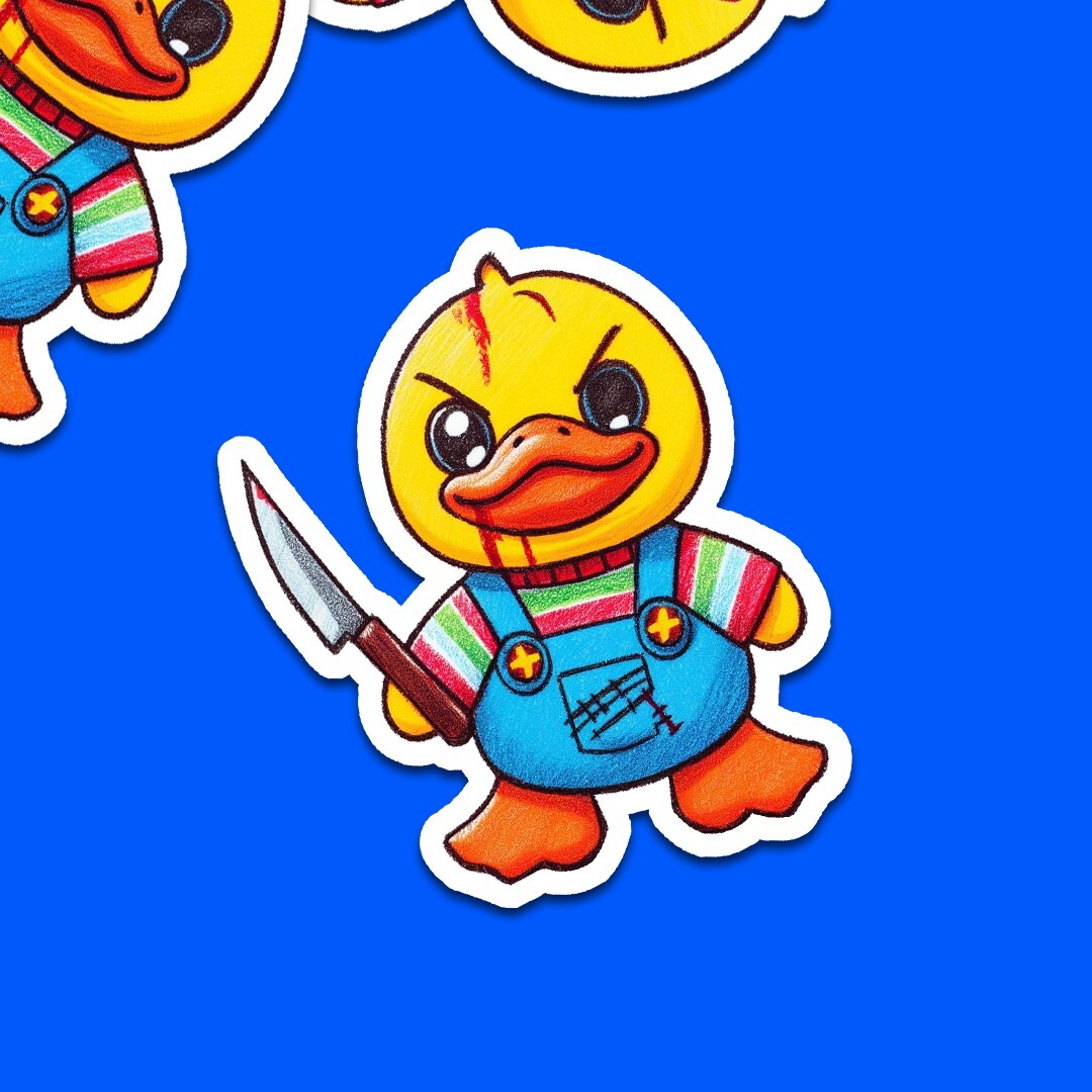 Chucky Ducky Vinyl Rubber Duckie Sticker: Horror Movie Decal – Dishwasher Safe