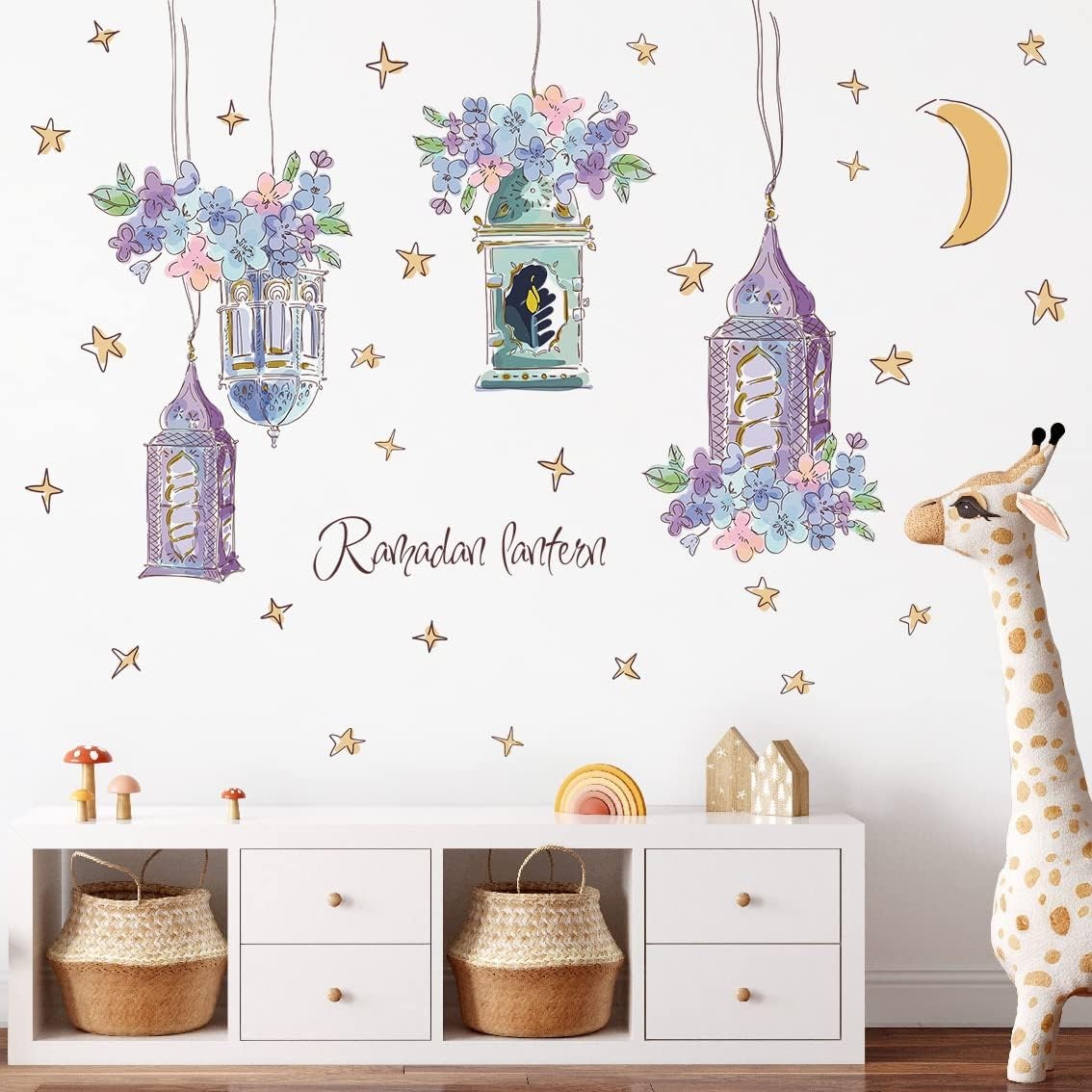 2 Sheets Dream Purple Pendant Wall Decals Flowers & Hanging Lamp Stickers