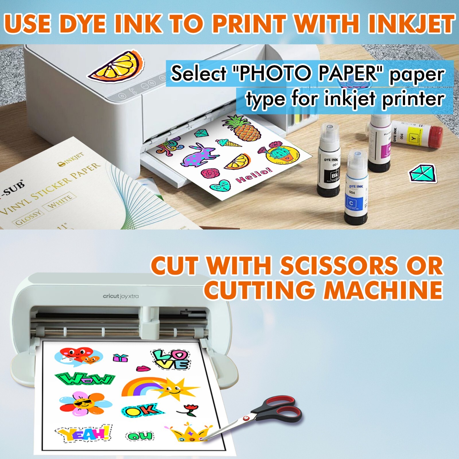 A-SUB Printable Vinyl Sticker Paper Glossy White 100 Sheet 8.5×11 Inkjet Printer