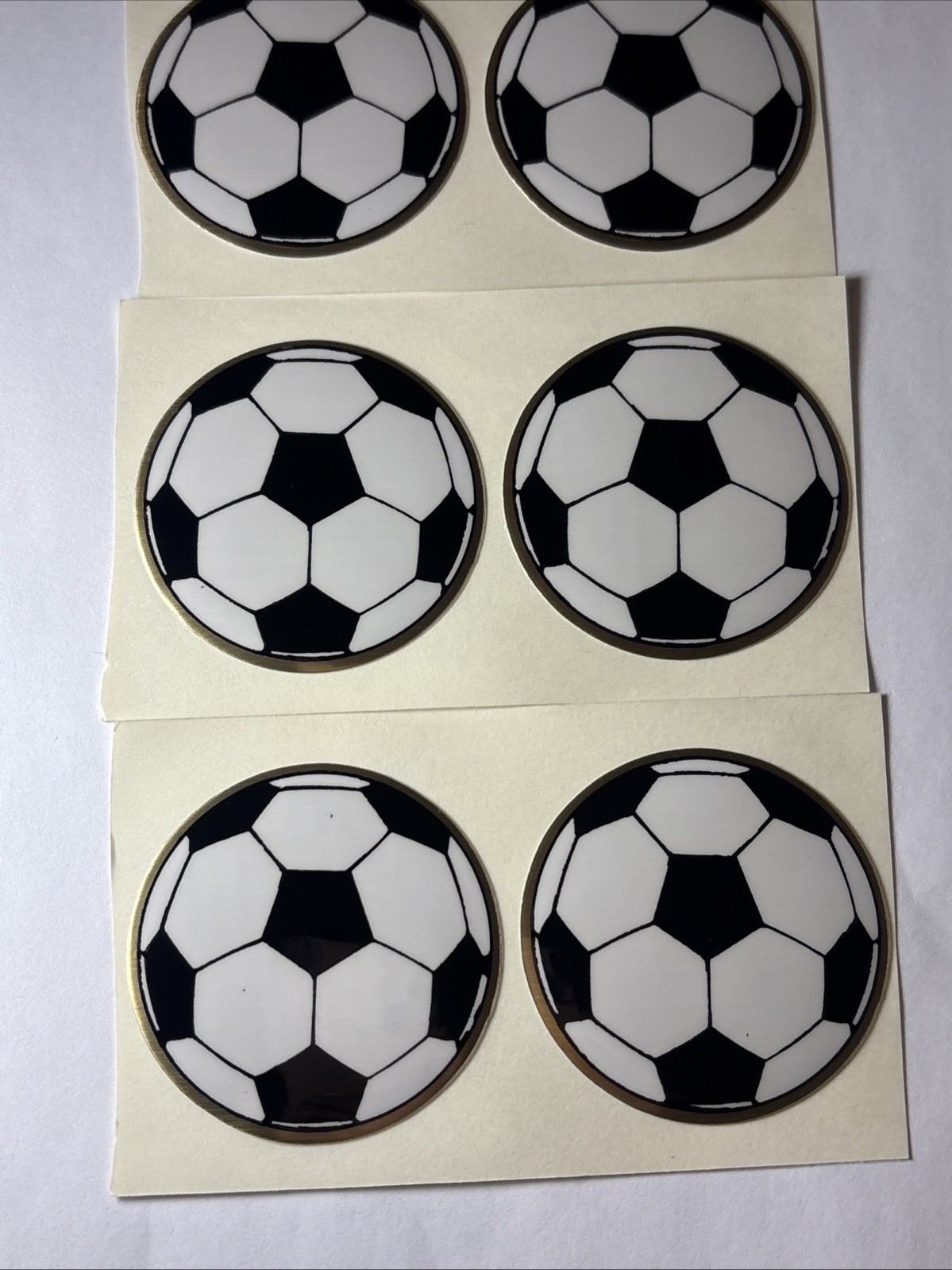 Soccer Ball Stickers. Lot of (6). Vintage 2 inch Round. Medal Awards Insert.