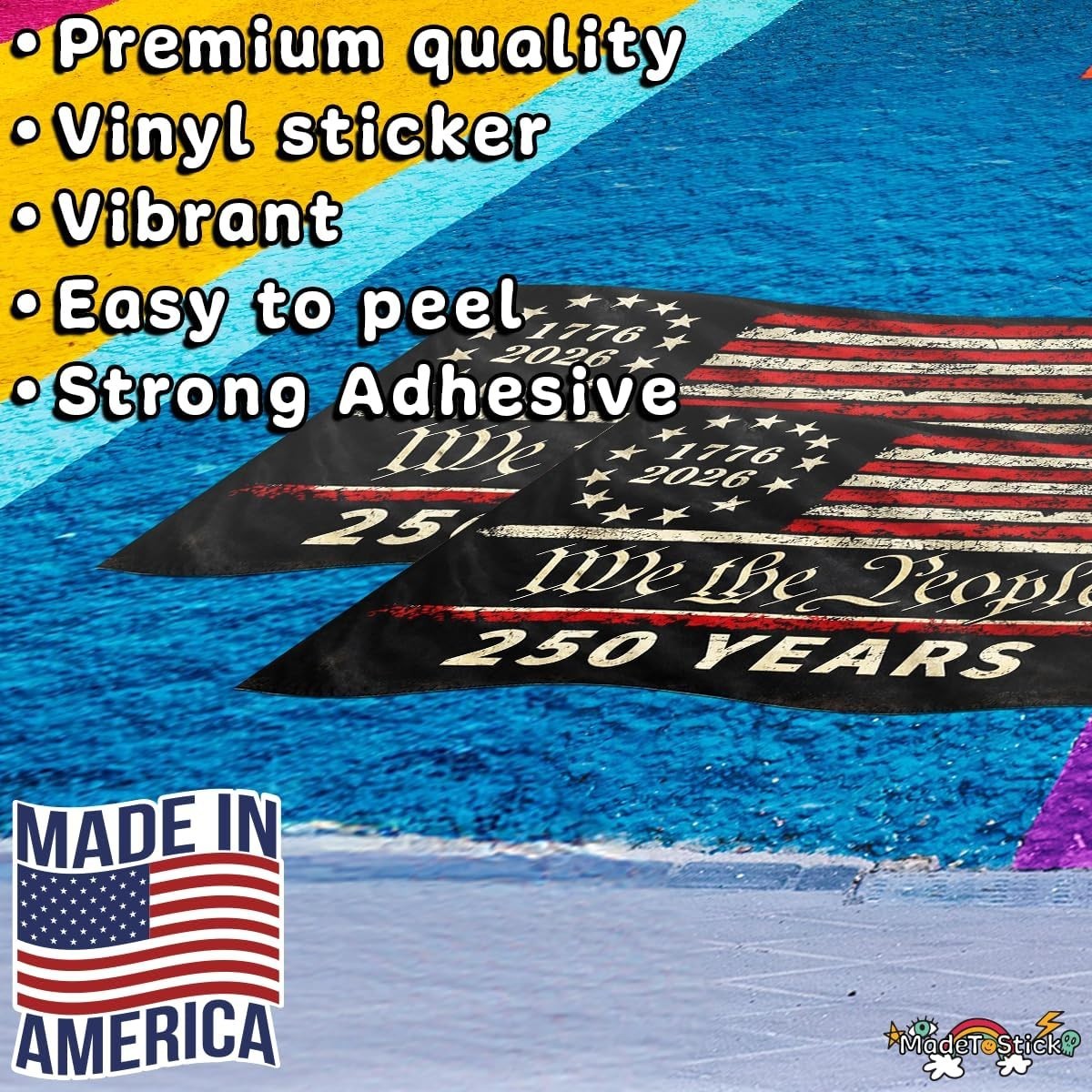 250th We The People USA Flag 1776-2026 2-Pack Vinyl Decal Sticker 5"x3.5"