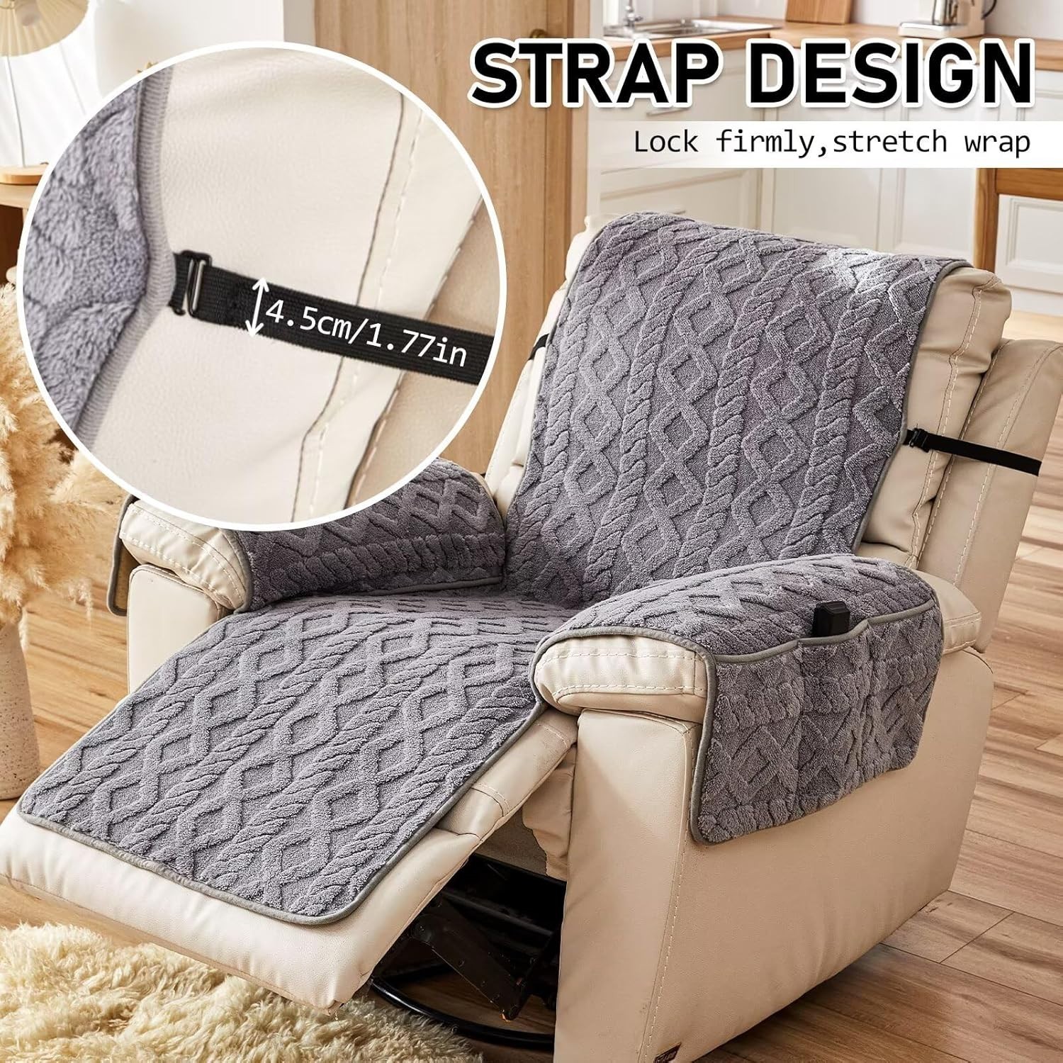 Recliner Cover for Lazy Boy Chair Protectors Washable Quilted 23In Gray