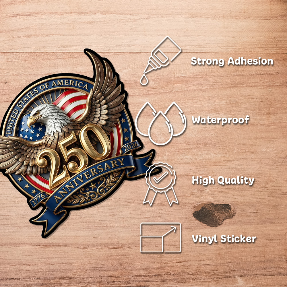 USA 250 Anniversary Bald Eagle Patriotic Vinyl Sticker Decal Car Window (3"x3")