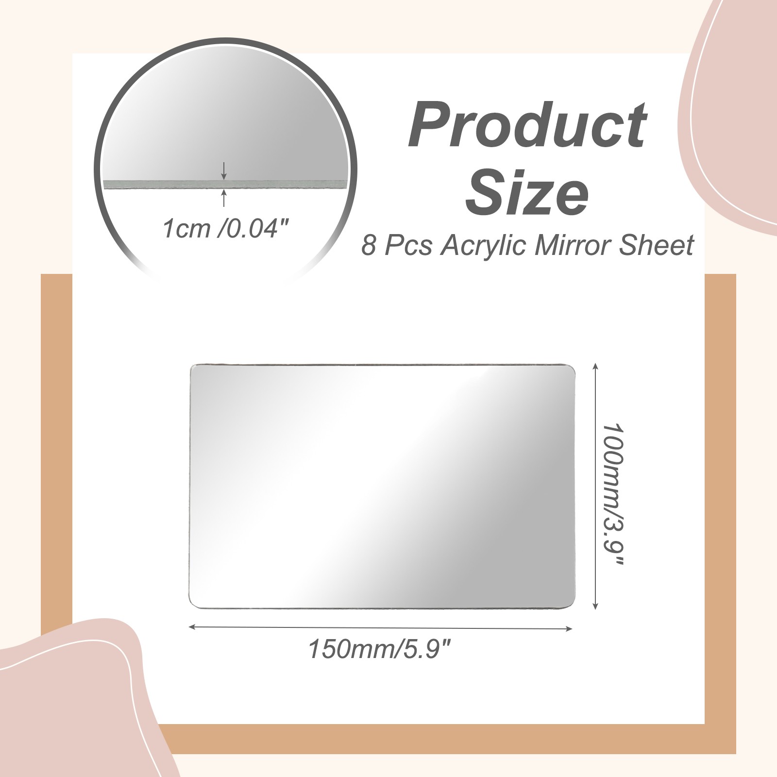 8Pcs Acrylic Mirror Sheet, 5.9×3.9" Rectangle Self Adhesive Mirror