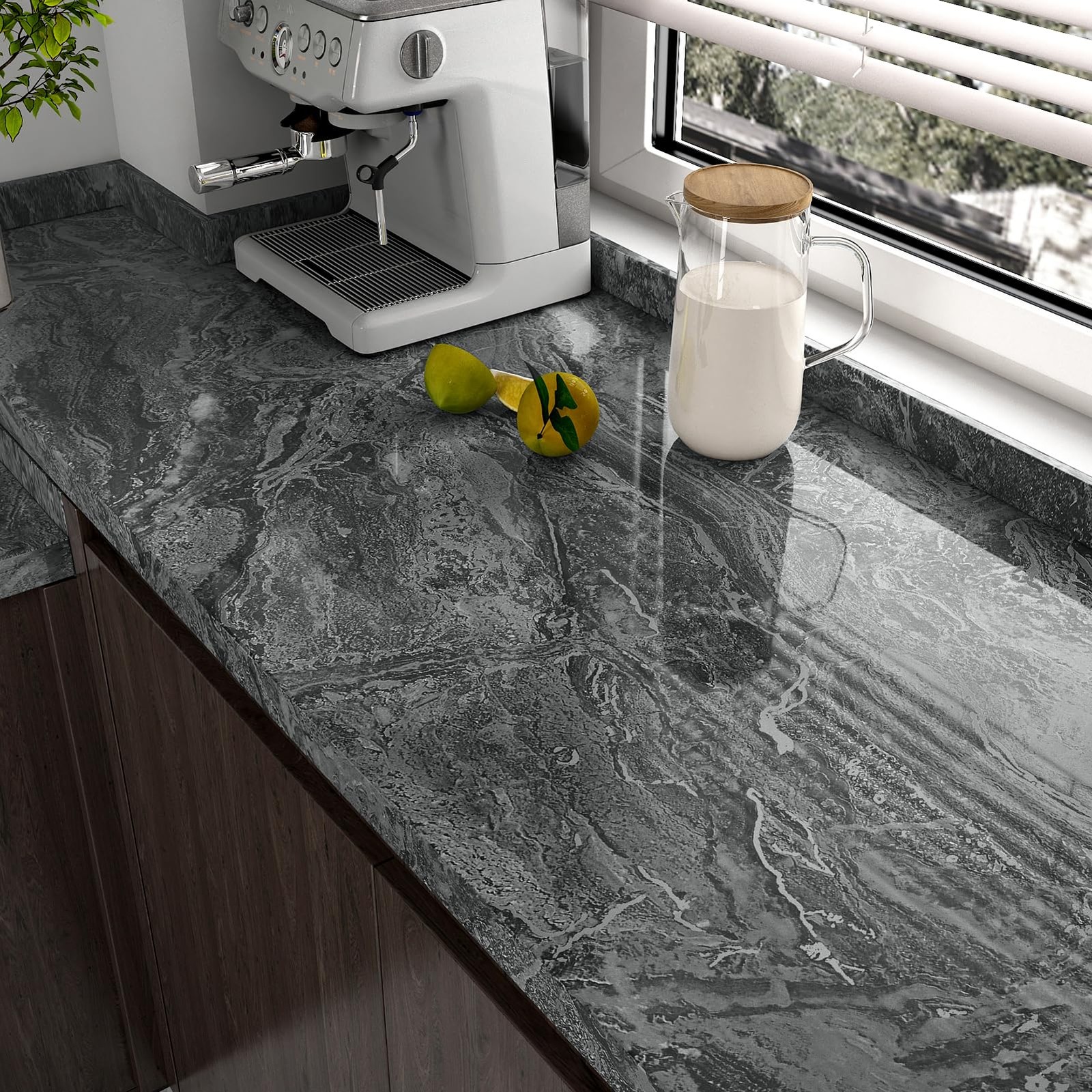 Glossy Black Marble Paper for Countertops 15.8"x236" Silver Granite Peel an…