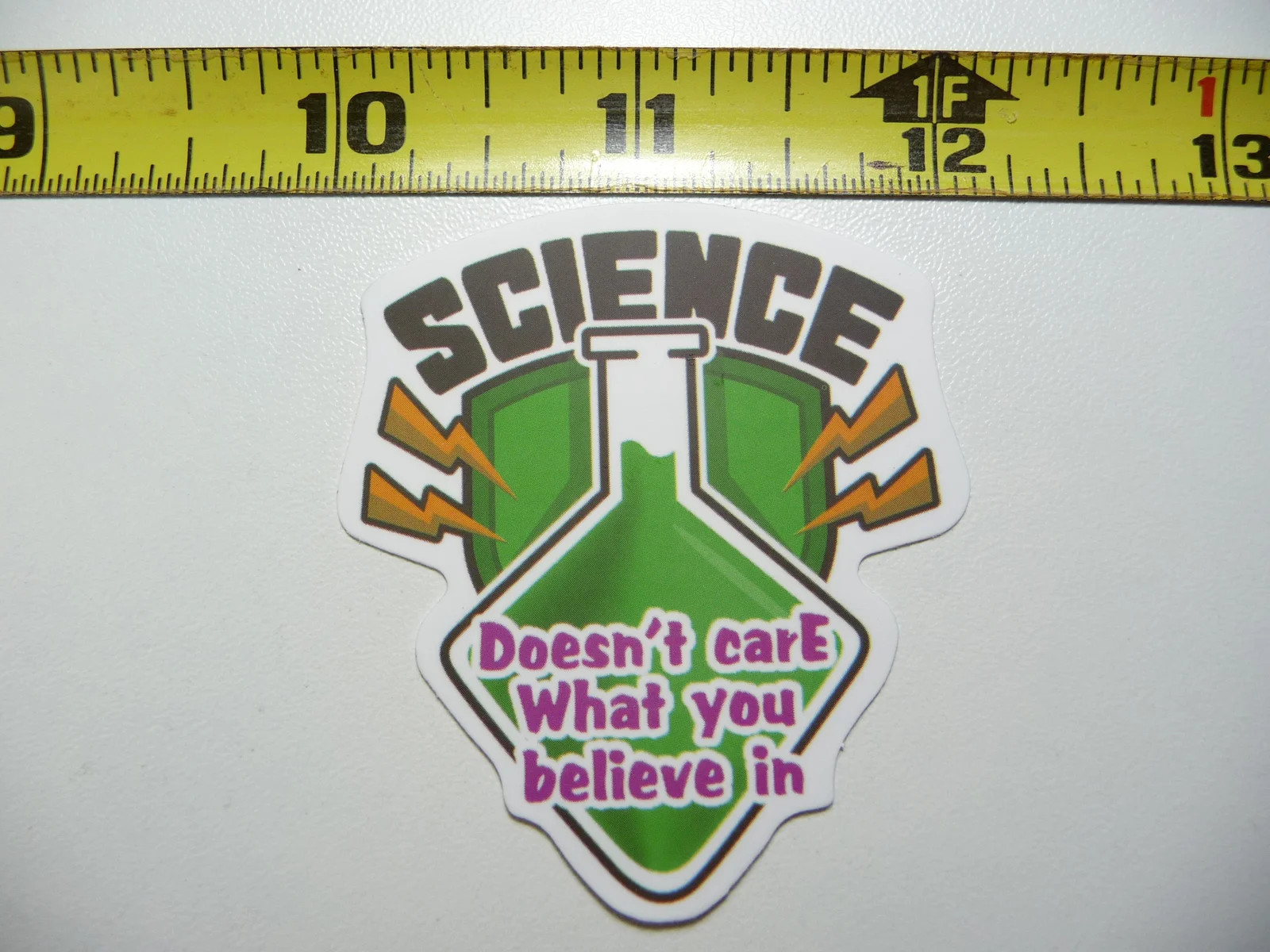 SCIENCE DOESN'T CARE WHAT YOU BELIEVE IN BEAKER SMALL STICKER DECAL PROFESSOR
