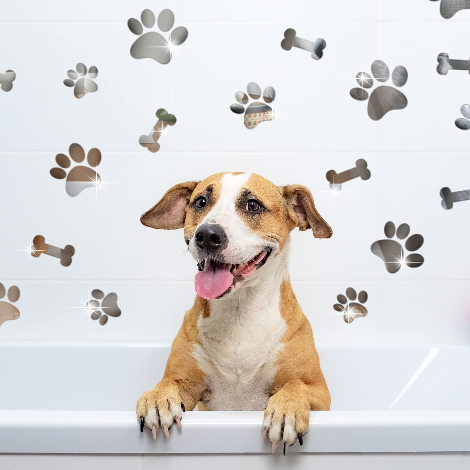 26 Pcs Dog Decor Mirror Stickers Dog Paw Bones Prints Acrylic Mirror Wall Sti…