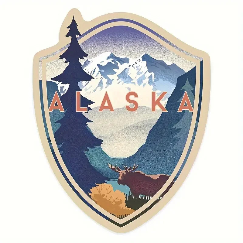 Alaska Vinyl Decal – Beautiful Mountain Scenery and Moose – 5" -New
