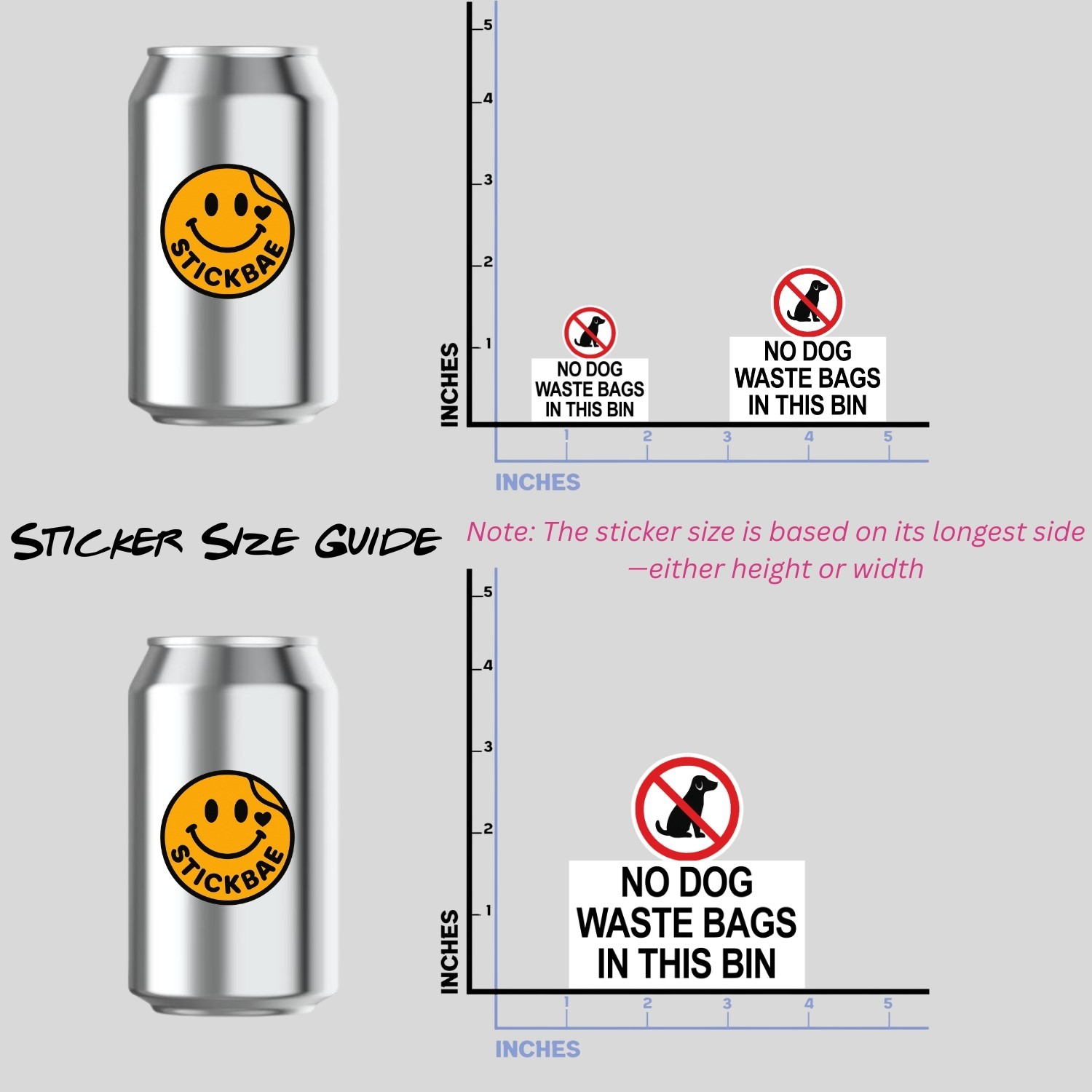 No Dog Waste Stickers: Waterproof Vinyl Decals for Trash Cans – 4 Piece Set