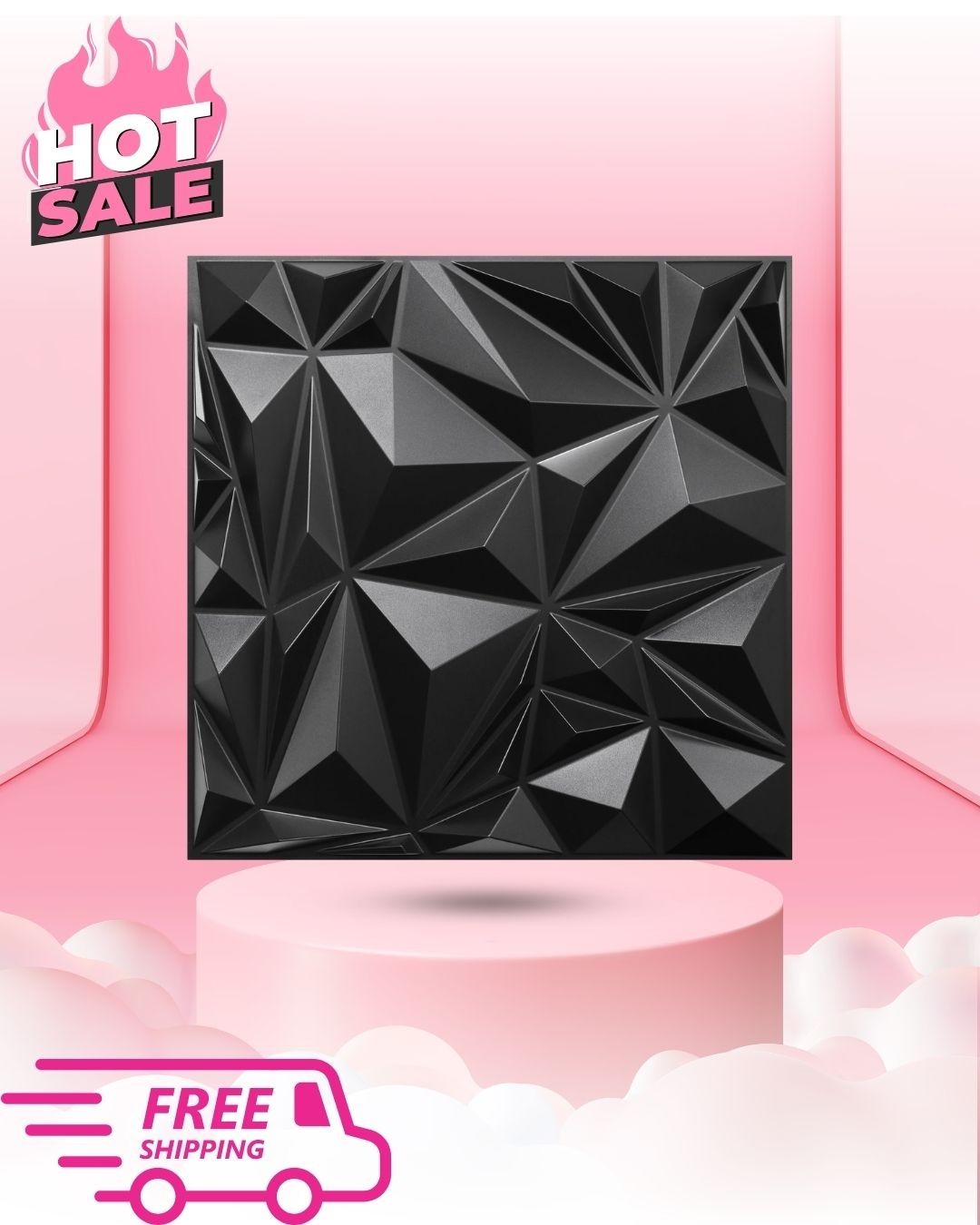 12 Pack 3D Wall Panels Black Diamond 19.7"x19.7"