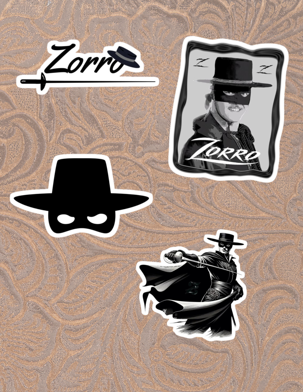 Zorro Western Movie 4pc Sticker Pack