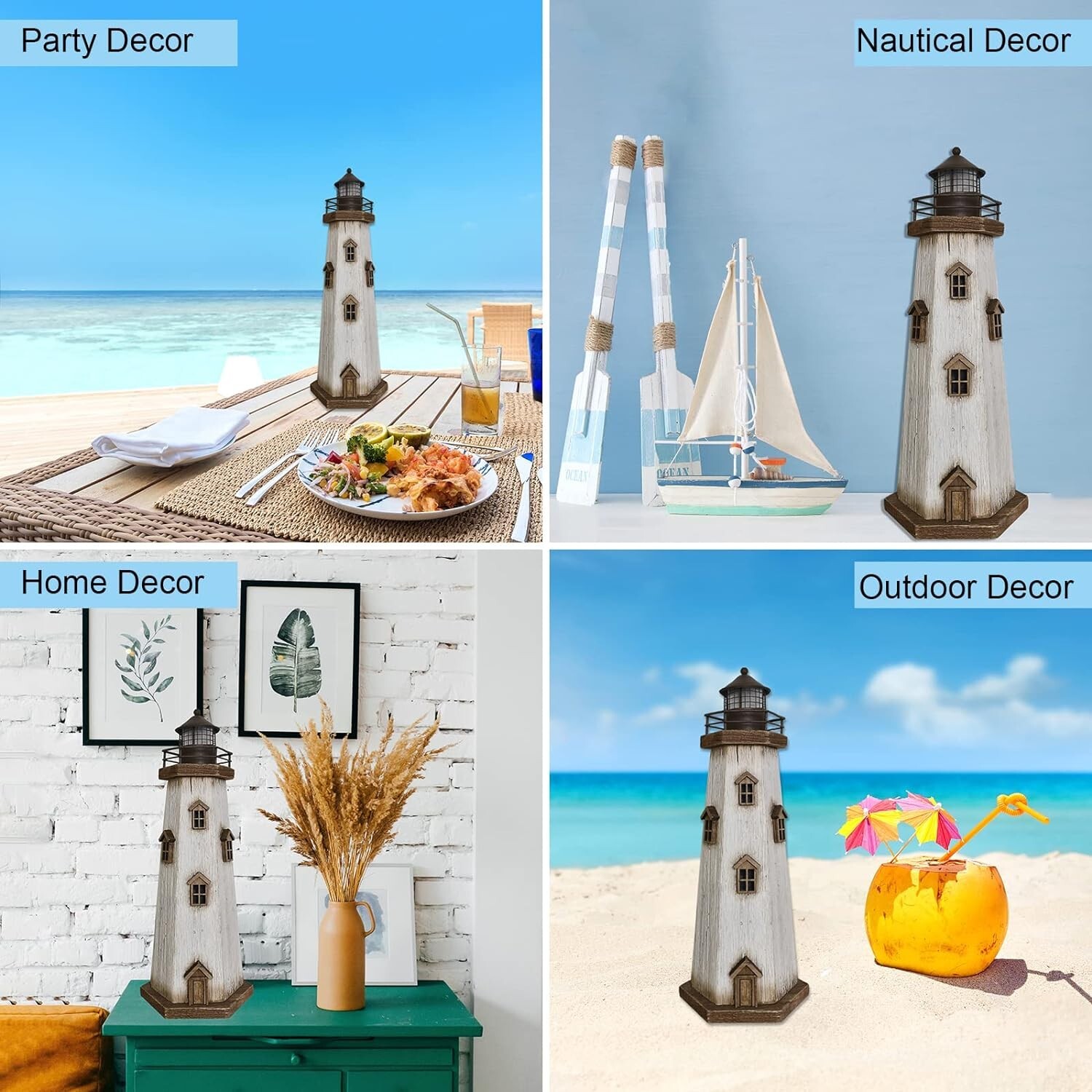 Wooden Lighthouse with Lights Nautical Tabletop Figurine
