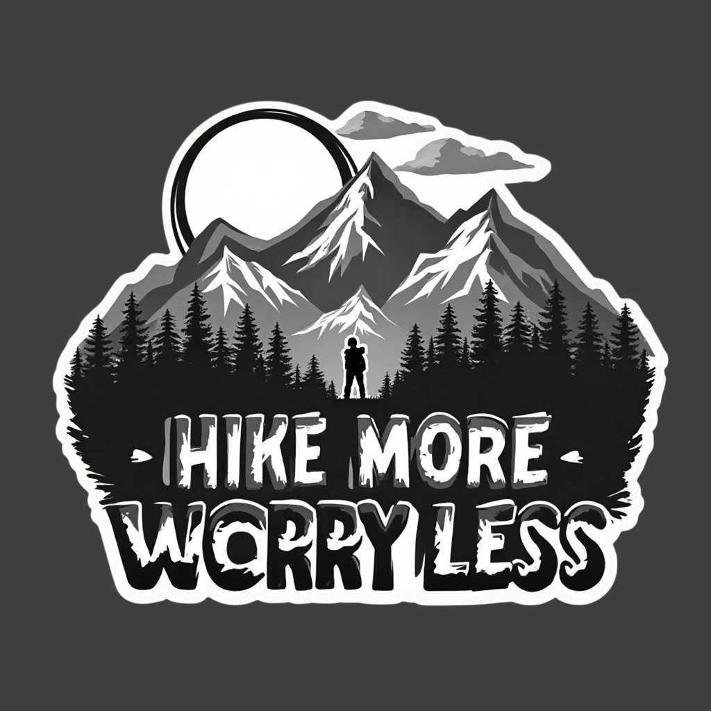 Hiking sticker vinyl decal camping mountains black white hike more worry less