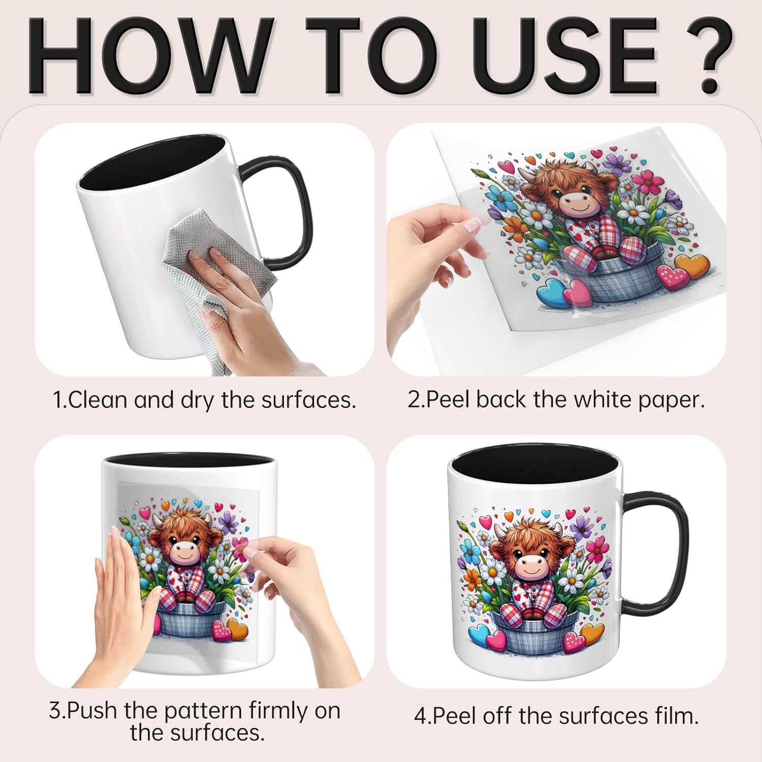 12 PCS UV DTF Cup Wrap Stickers, (Highland Cows Rub on Transfers for Crafts, Per
