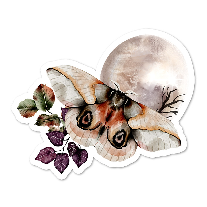 Moth and Moon Vinyl Sticker, Water Resistant, Scrapbooking, Laptop, Water Bottle
