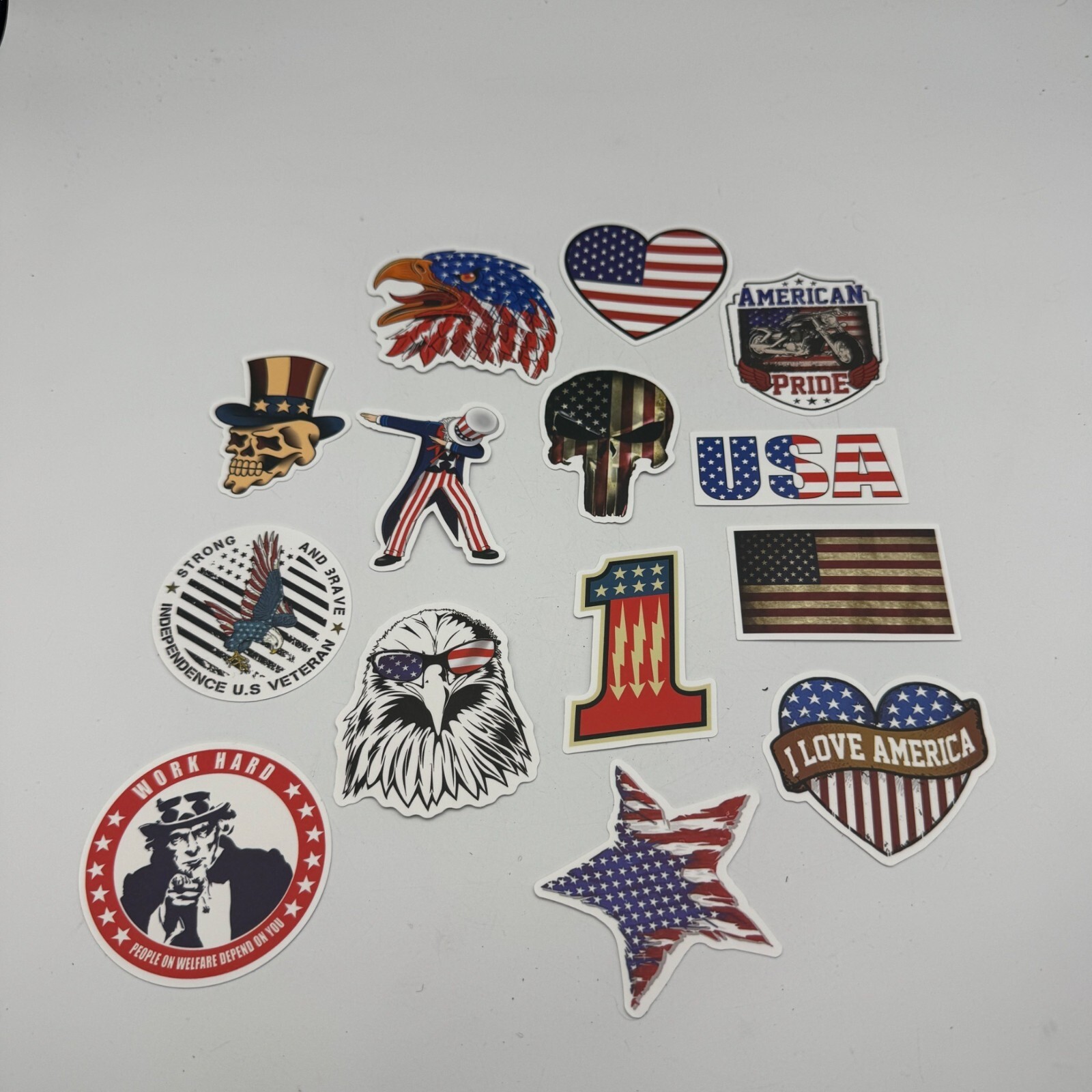 Patriotic Vinyl Decal Stickers Pack 14 Pcs USA Themed Designs