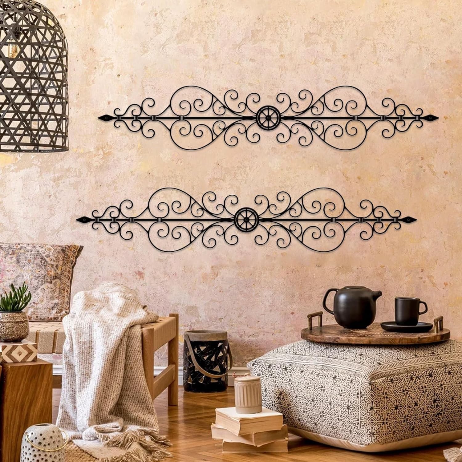 Vintage Inspired Wrought Iron Scroll Wall Art – Lightweight & Waterproof