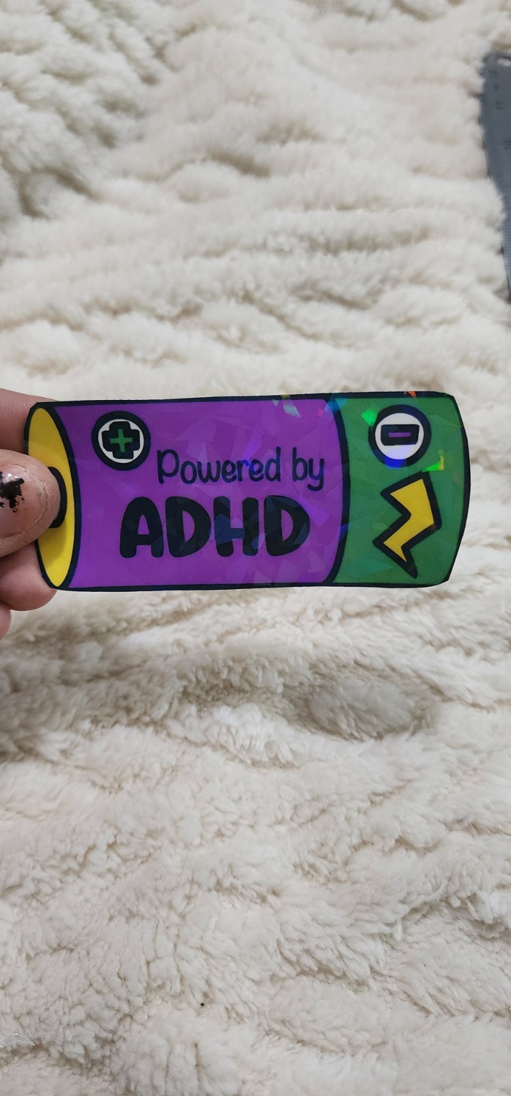 Powered by ADHD Sticker | Yellow, Purple & Green Battery 4×2 Funny Vinyl Decal