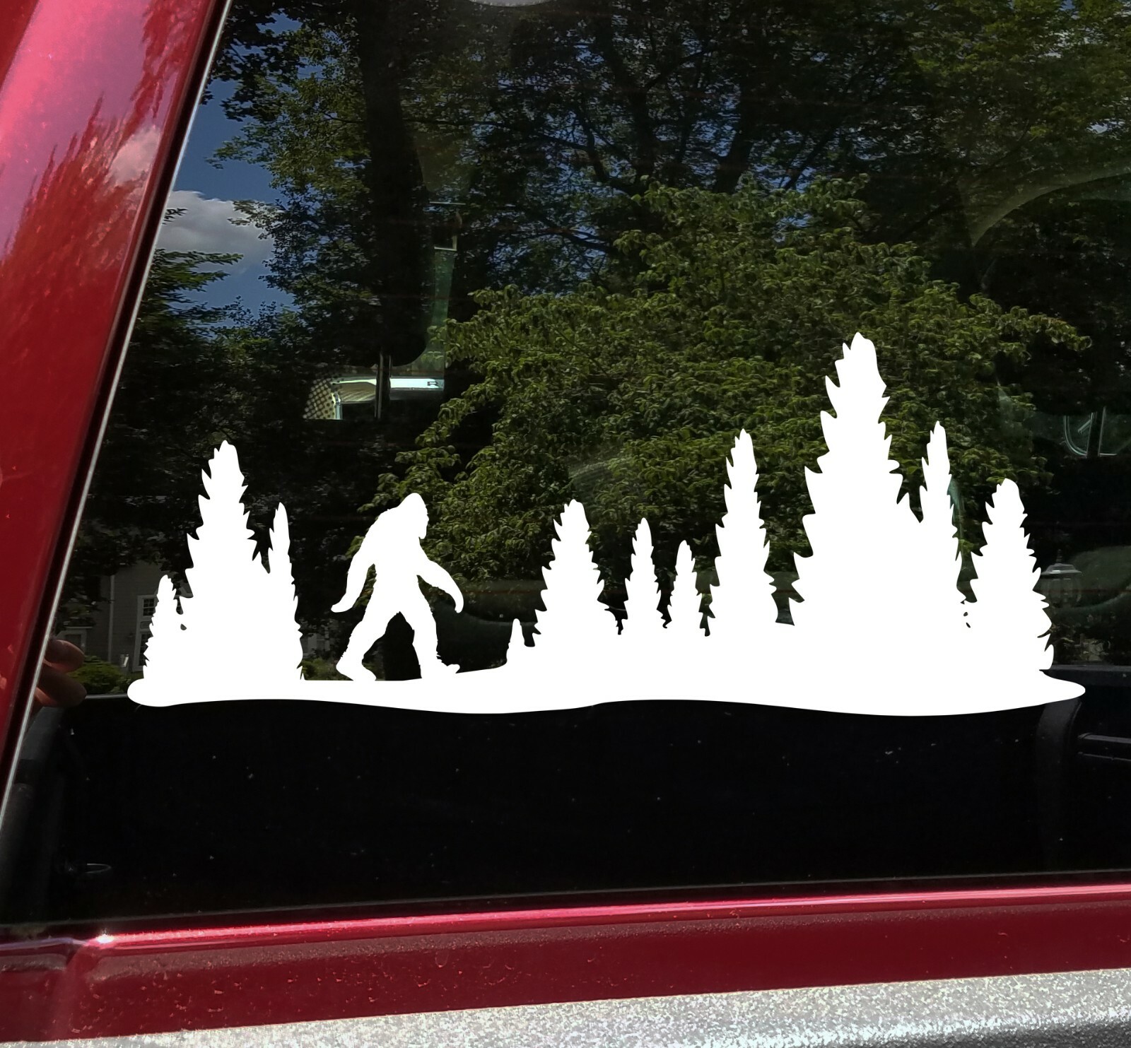 Bigfoot in Tree Line V7 Vinyl Decal | RV Motorhome Graphics Sasquatch Forest PNW