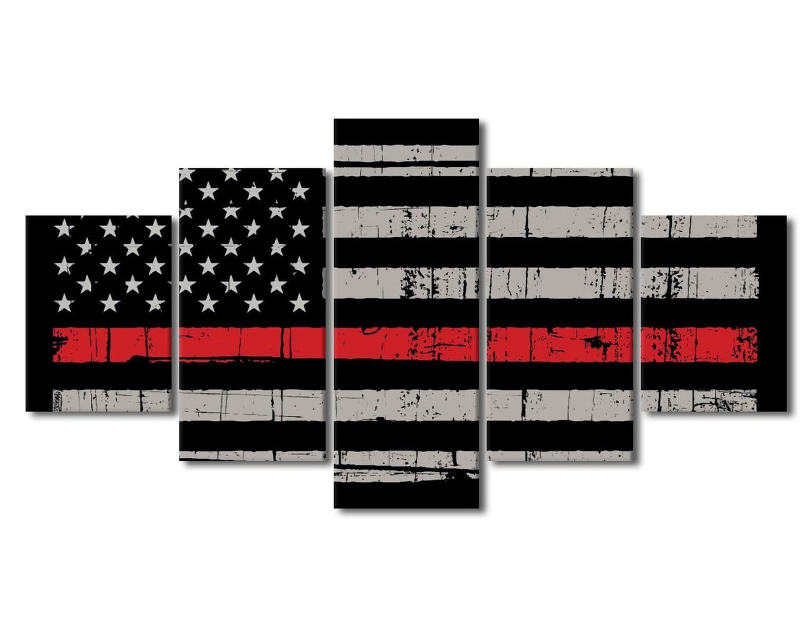 5 Panels Retro American Flag Wall Art Black White and Red US Flag Painting Pr…