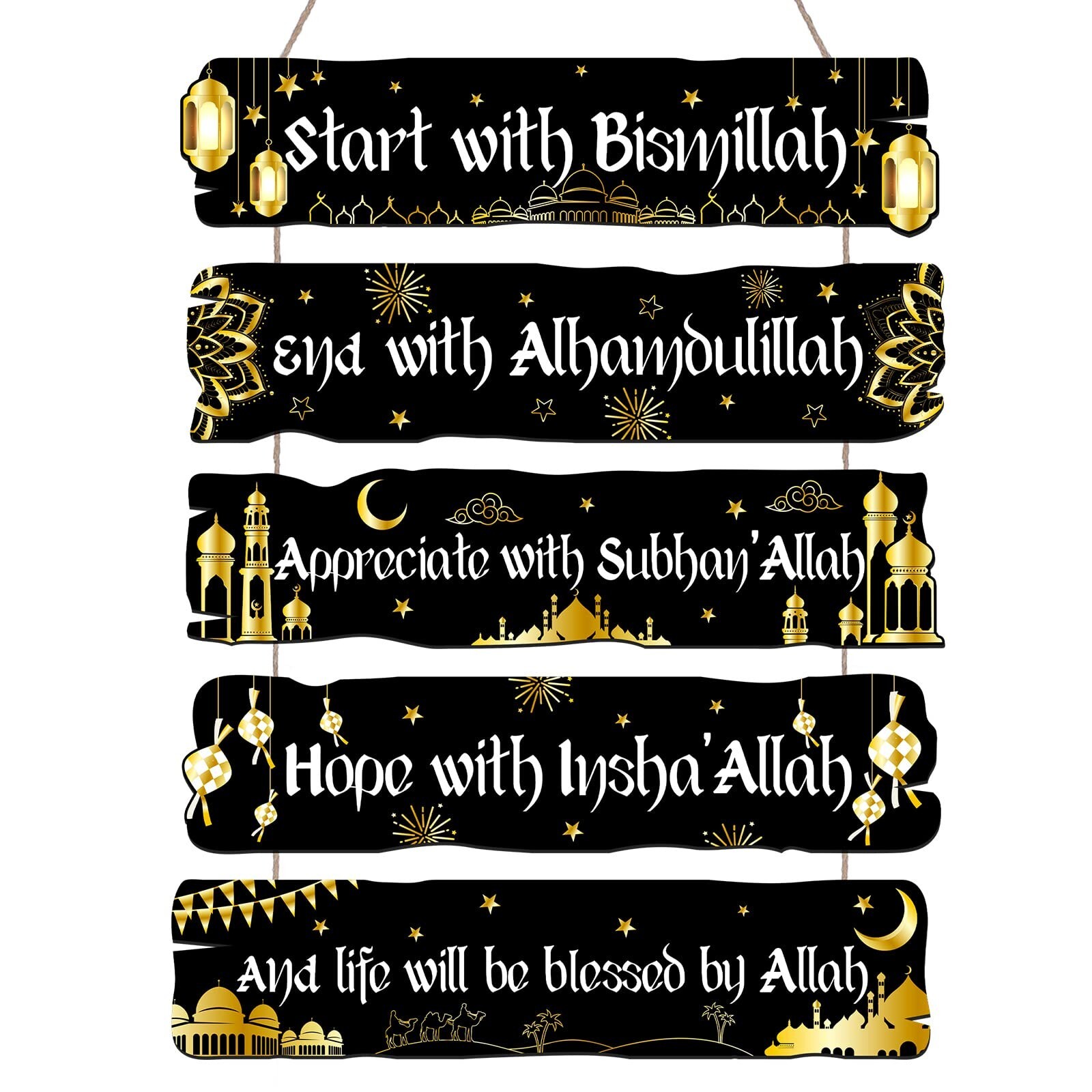 Outus Islamic Wall Sign Eid Ramadan Mubarak Decorations Start and End with Al…