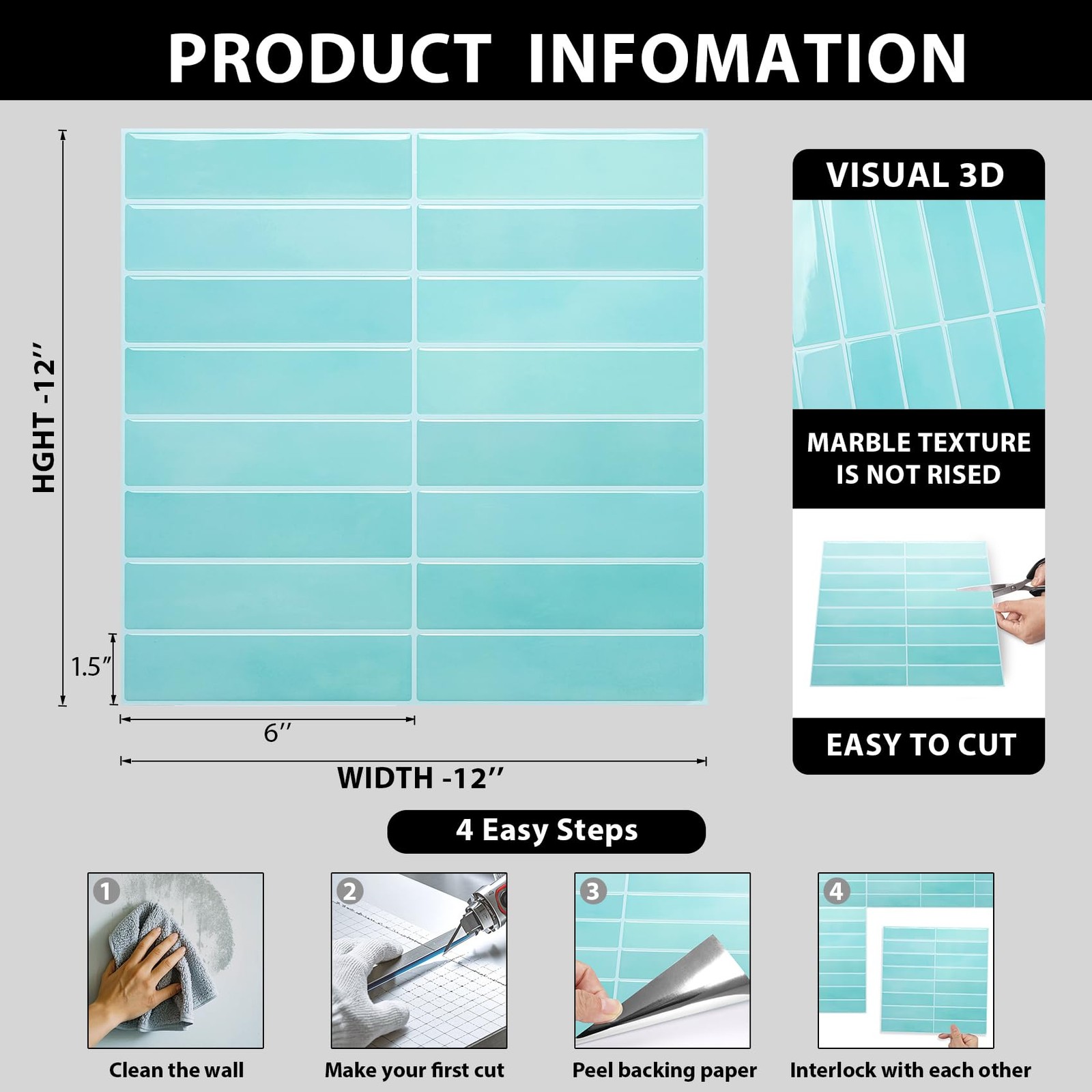 34 Sheets Kitchen Backsplash Tiles Peel and Stick Teal Stick on Tile Green Bl…