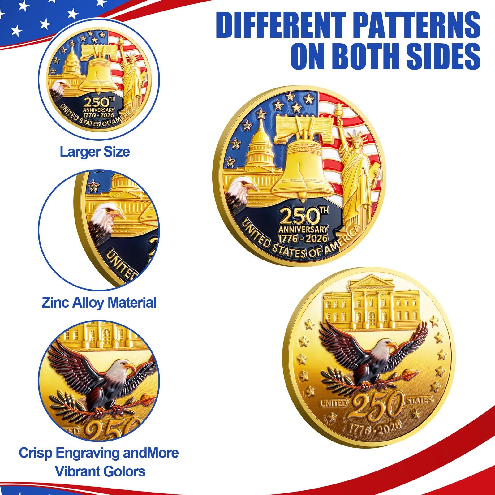 Highergo 1.57 inches (diameter) x 0.12 (thick), Gold, Red, White, Blue