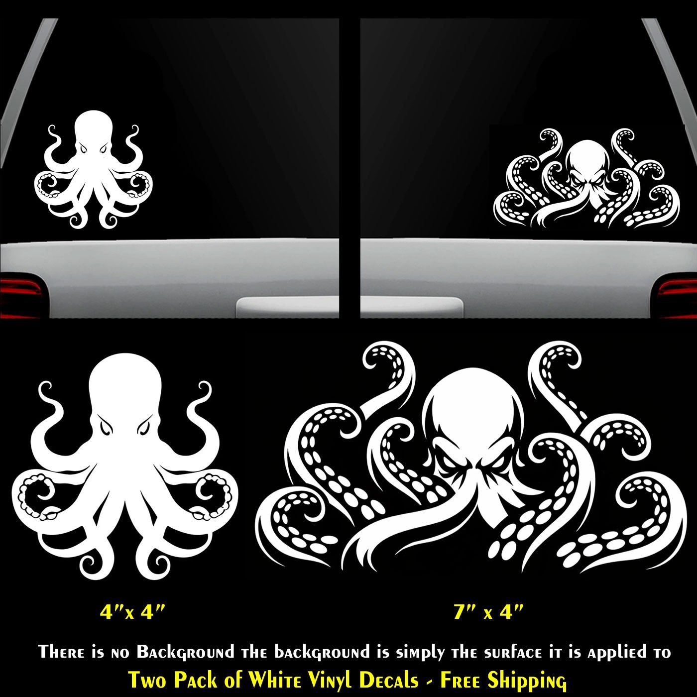 Octopus Kraken Two White Vinyl Decals Car Truck Windows Laptop Tablet
