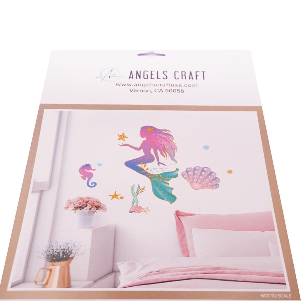 Wall Stickers – Mermaid Decor with Glitter Accents – 9 Count Stickers – Perfe…